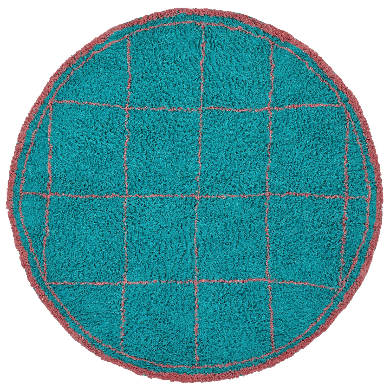 Rundt tæppe - Lana Natural Cotton Shaggy (turkis/pink)