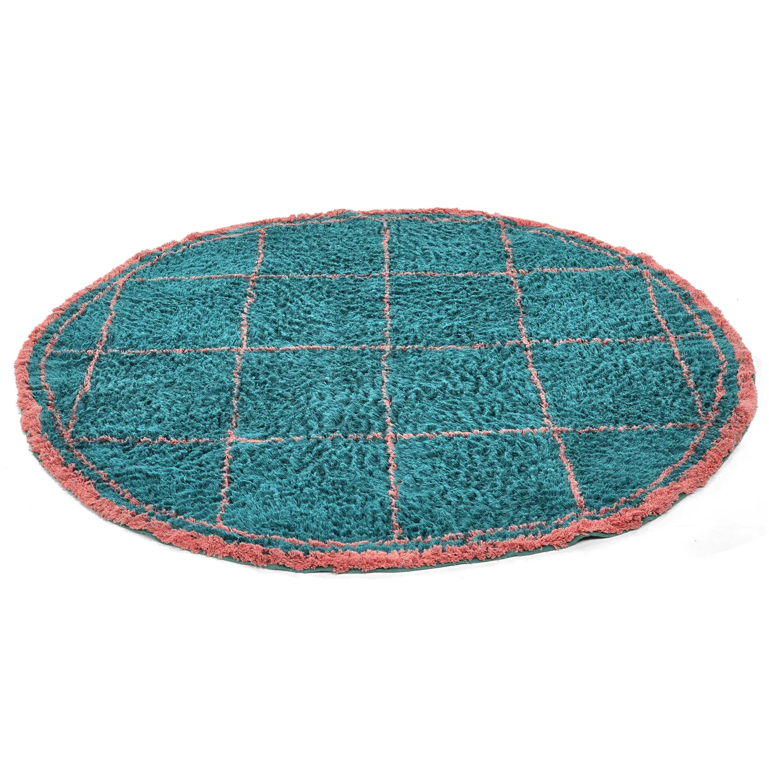 Rundt tæppe - Lana Natural Cotton Shaggy (turkis/pink)