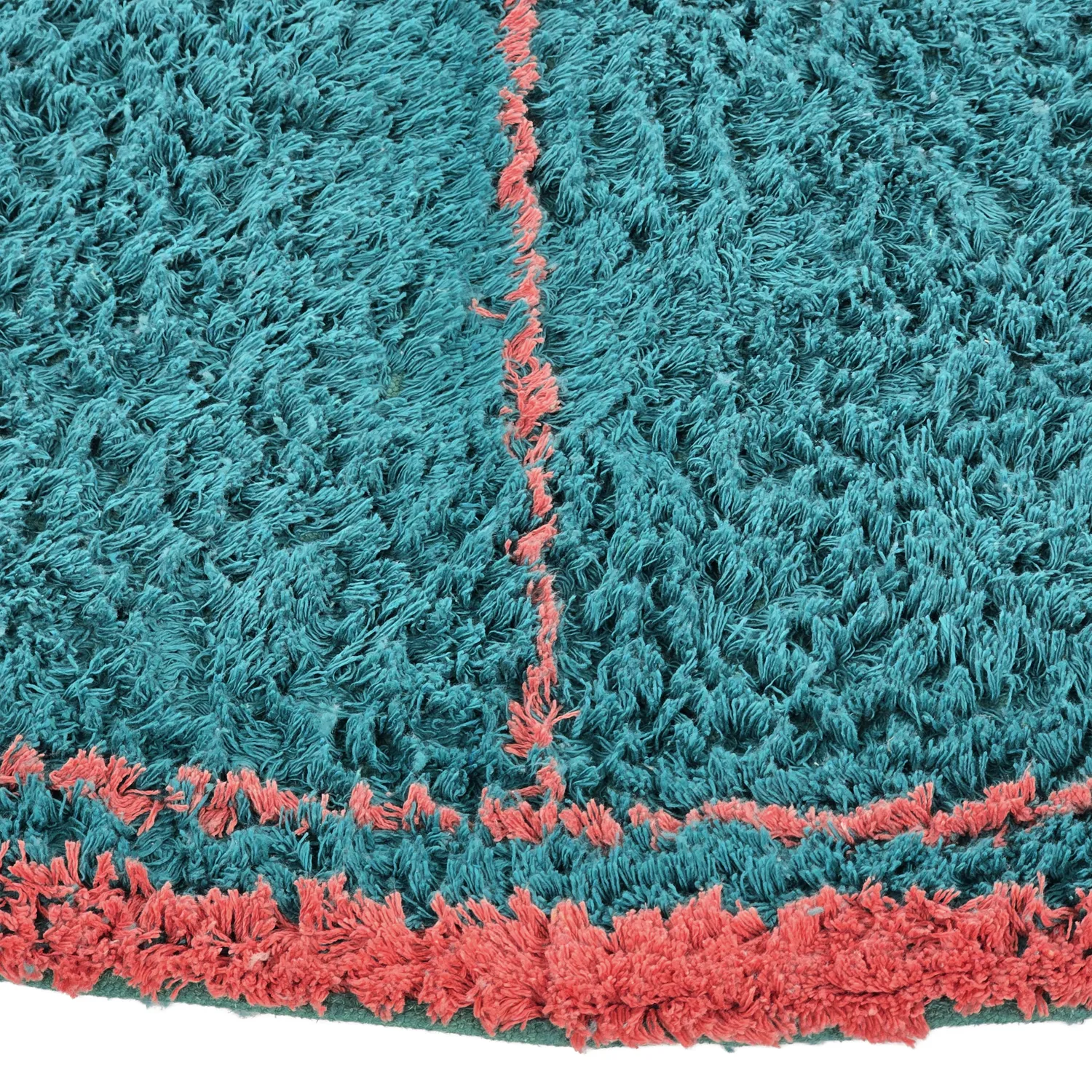 Rundt tæppe - Lana Natural Cotton Shaggy (turkis/pink)