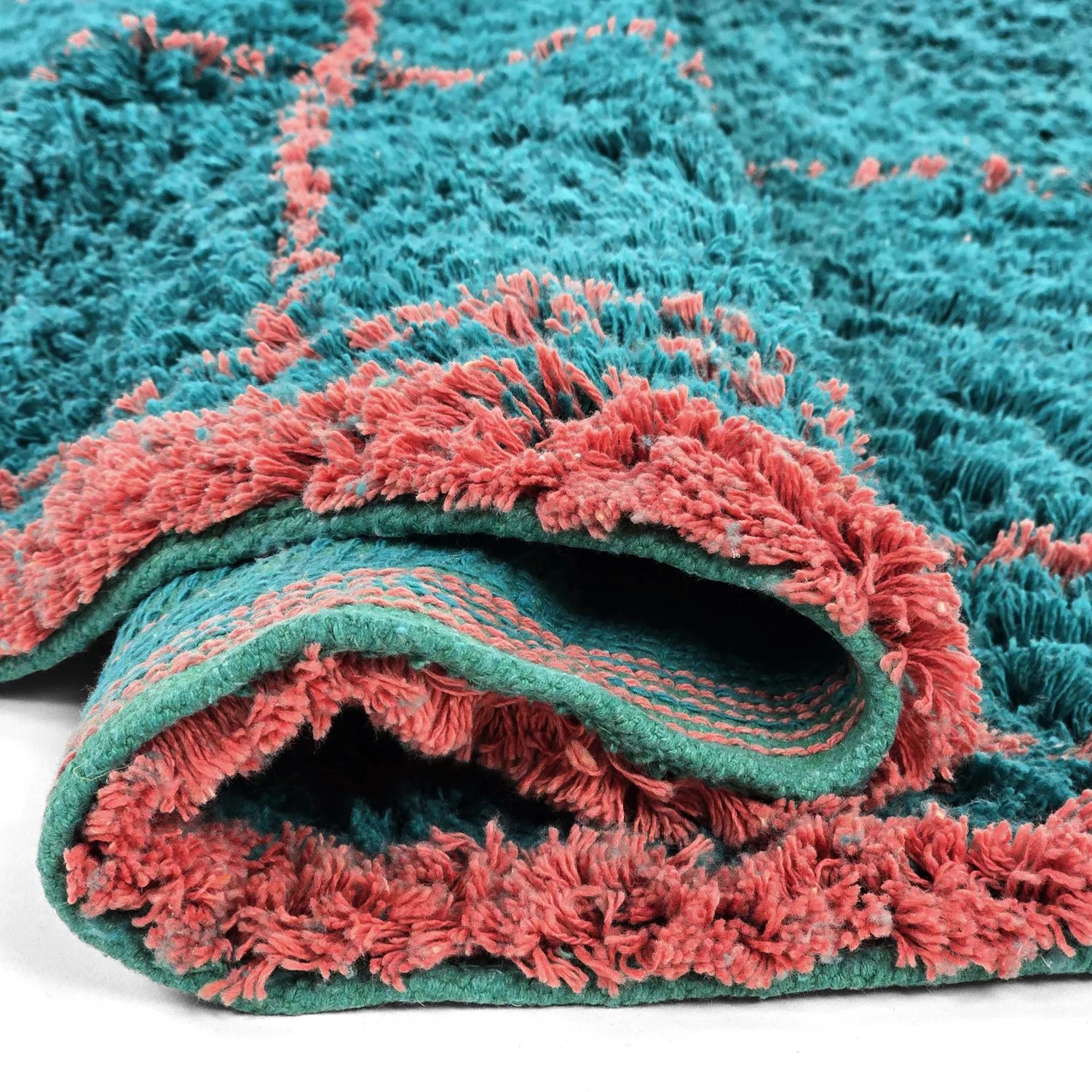 Rundt tæppe - Lana Natural Cotton Shaggy (turkis/pink)