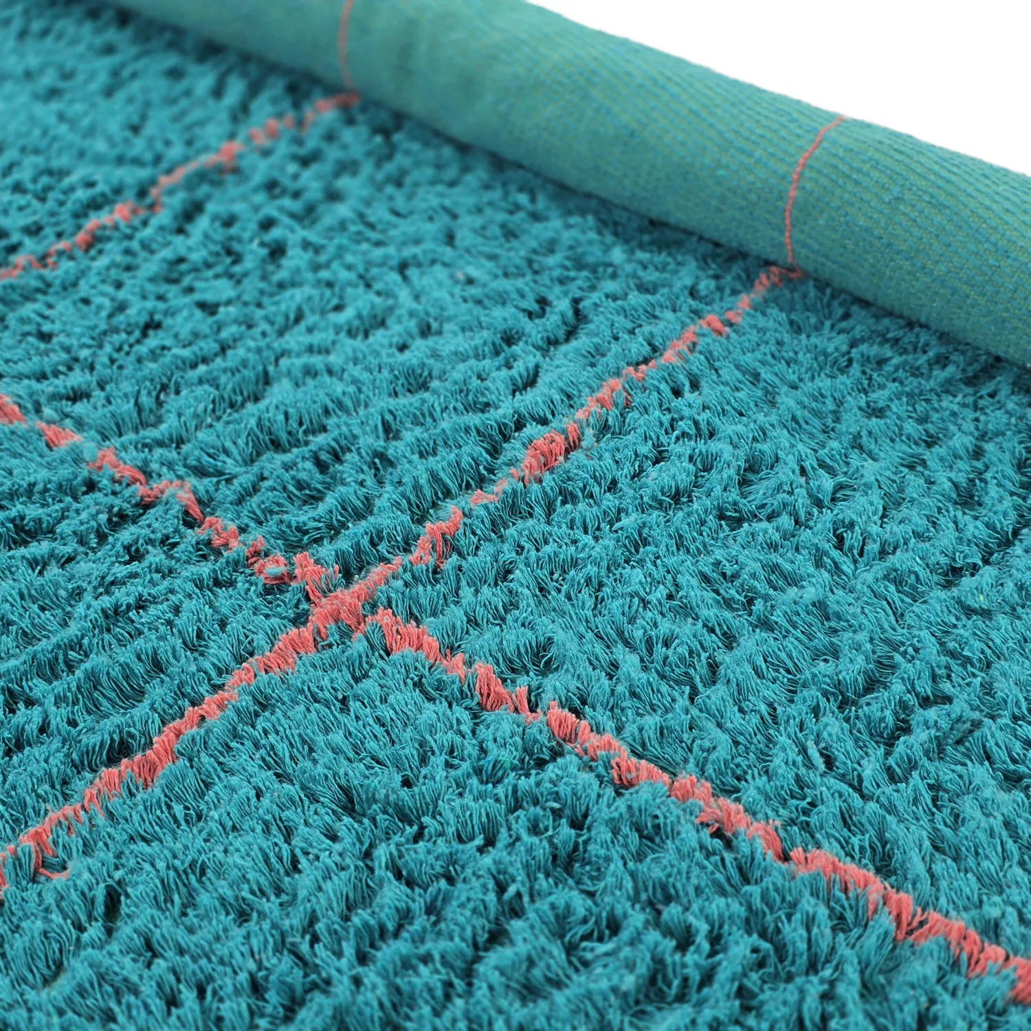 Rundt tæppe - Lana Natural Cotton Shaggy (turkis/pink)