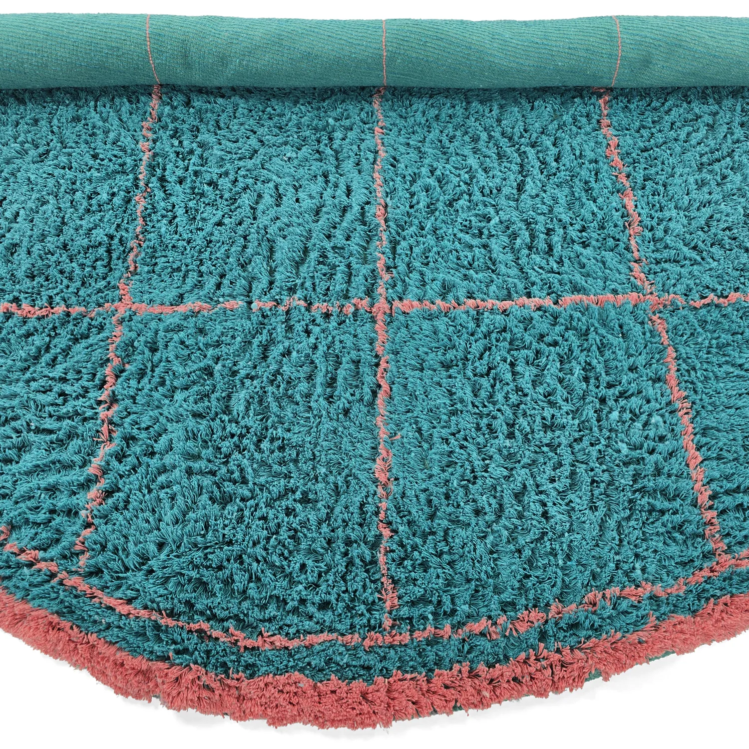 Rundt tæppe - Lana Natural Cotton Shaggy (turkis/pink)