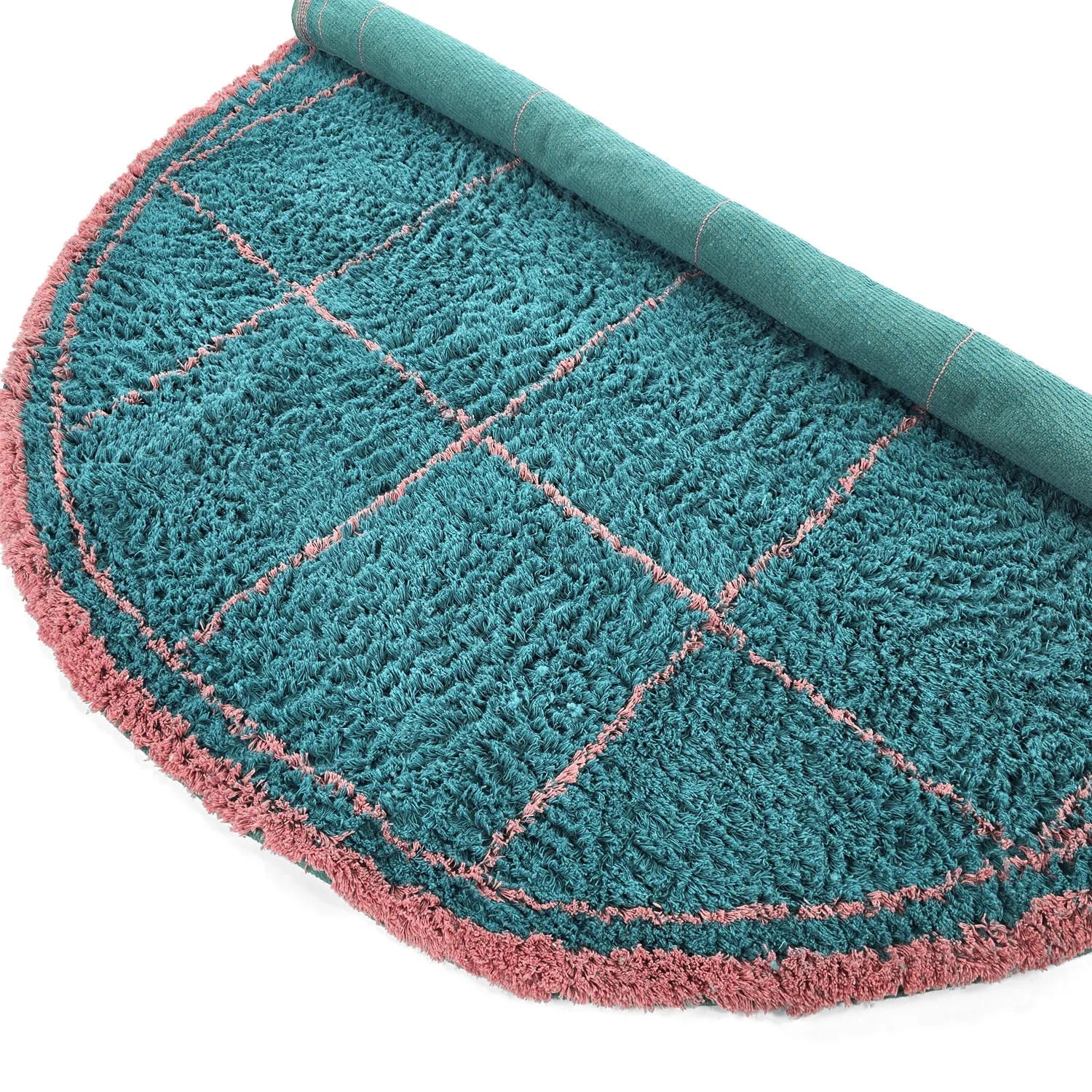 Rundt tæppe - Lana Natural Cotton Shaggy (turkis/pink)