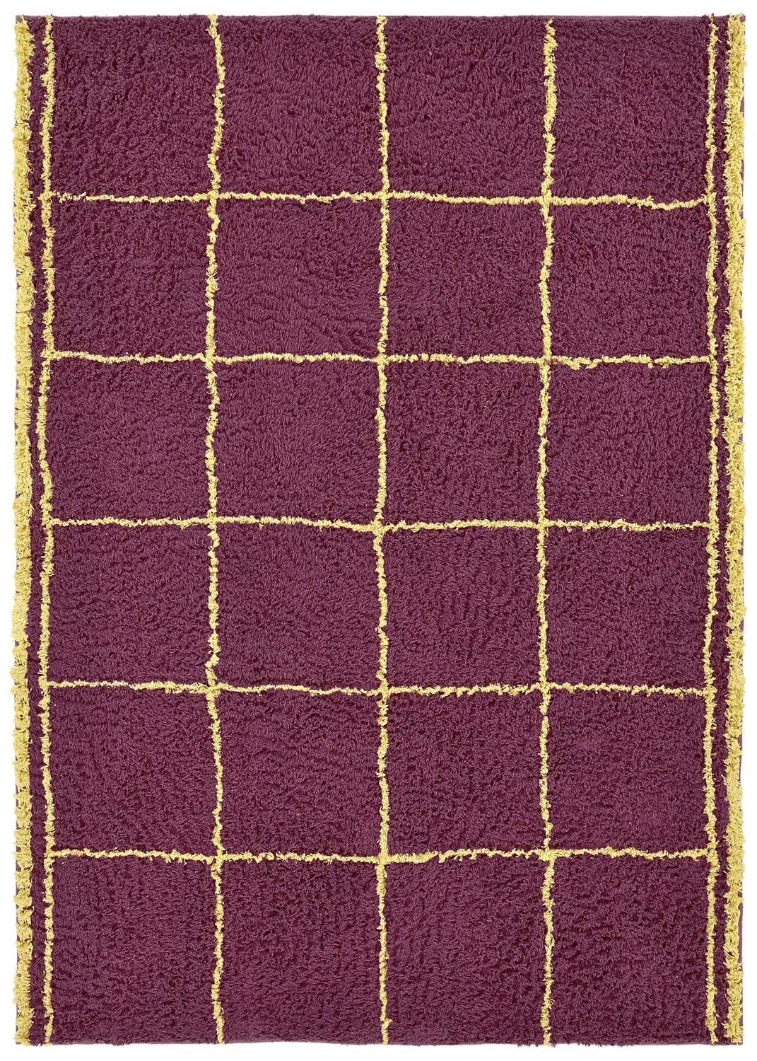 Ryatæpper - Lana Natural Cotton Shaggy (bordeaux/gul)