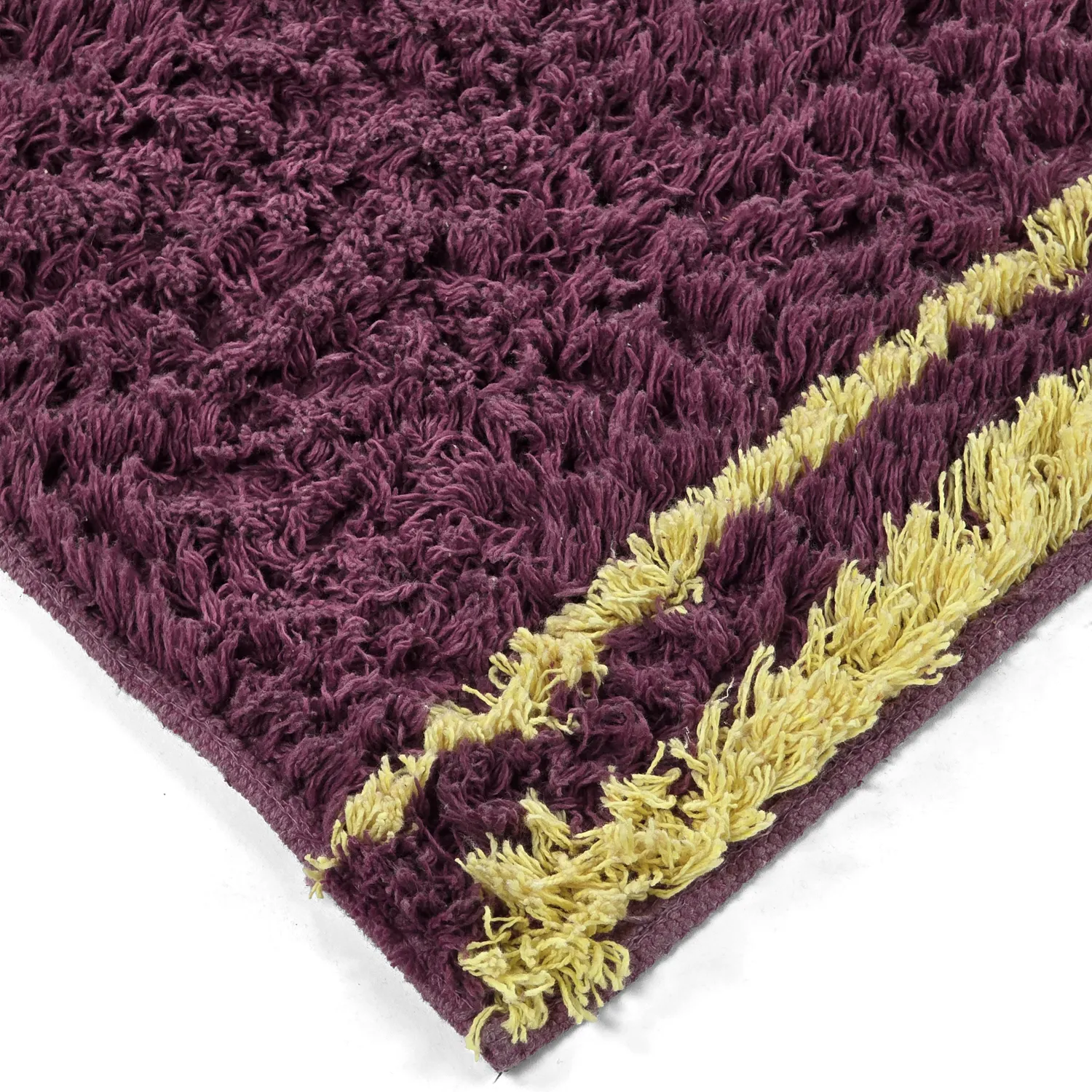 Ryatæpper - Lana Natural Cotton Shaggy (bordeaux/gul)