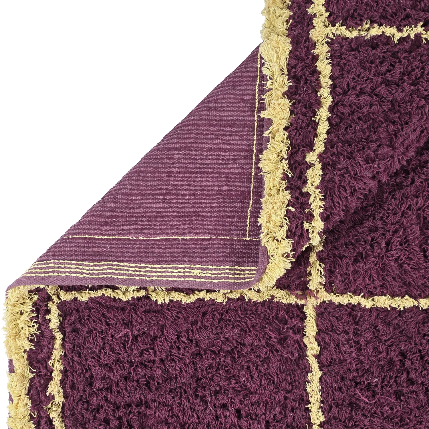 Ryatæpper - Lana Natural Cotton Shaggy (bordeaux/gul)
