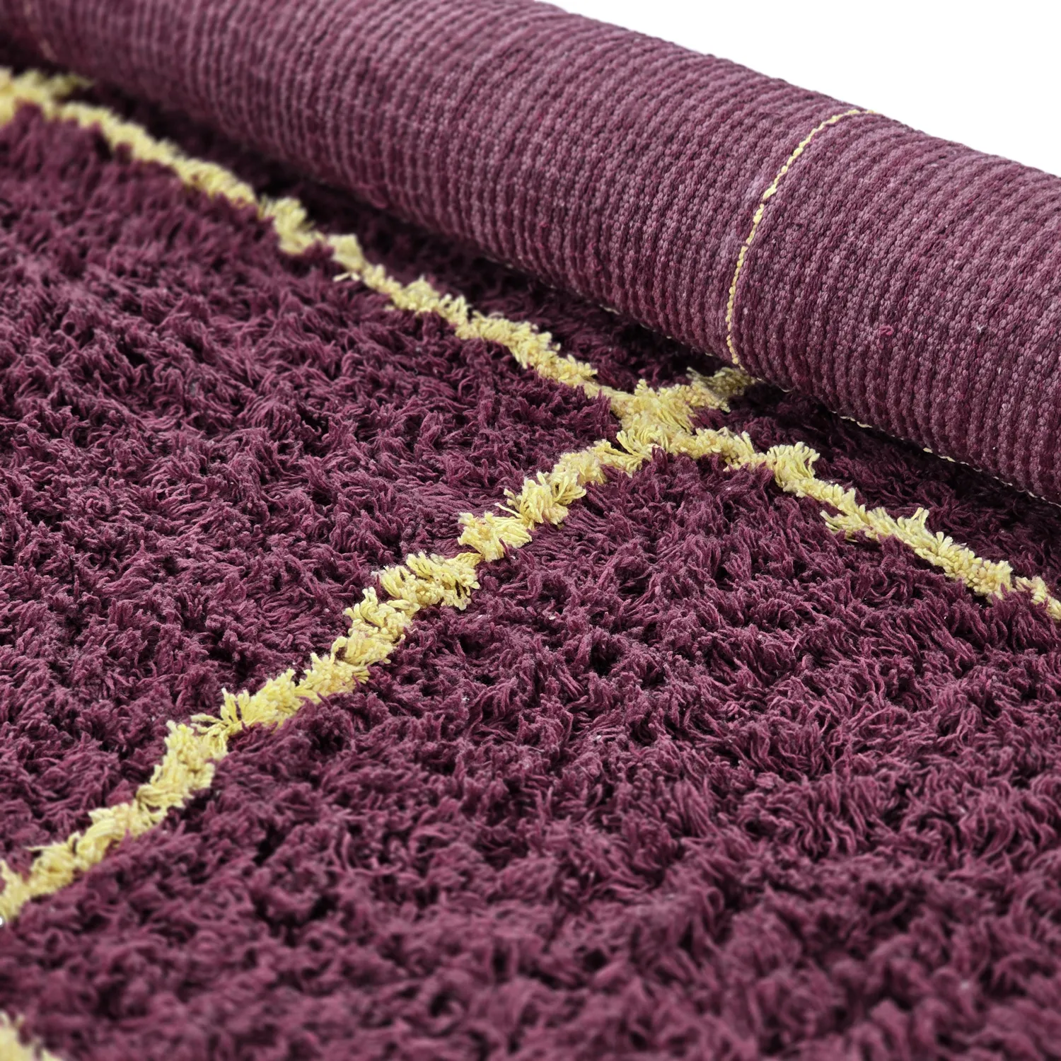 Ryatæpper - Lana Natural Cotton Shaggy (bordeaux/gul)