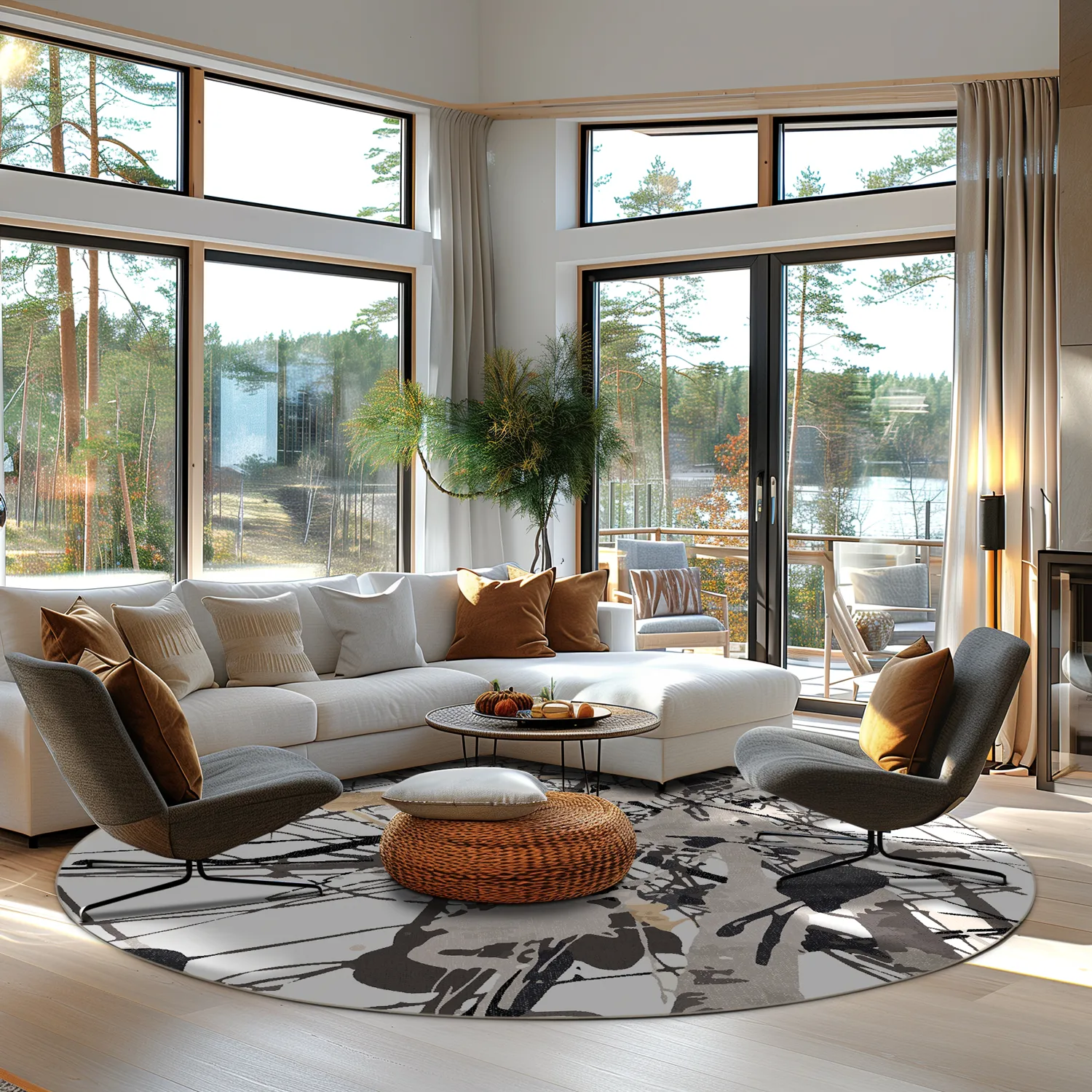 Rundt tæppe - Lawrance (grå/hvid)