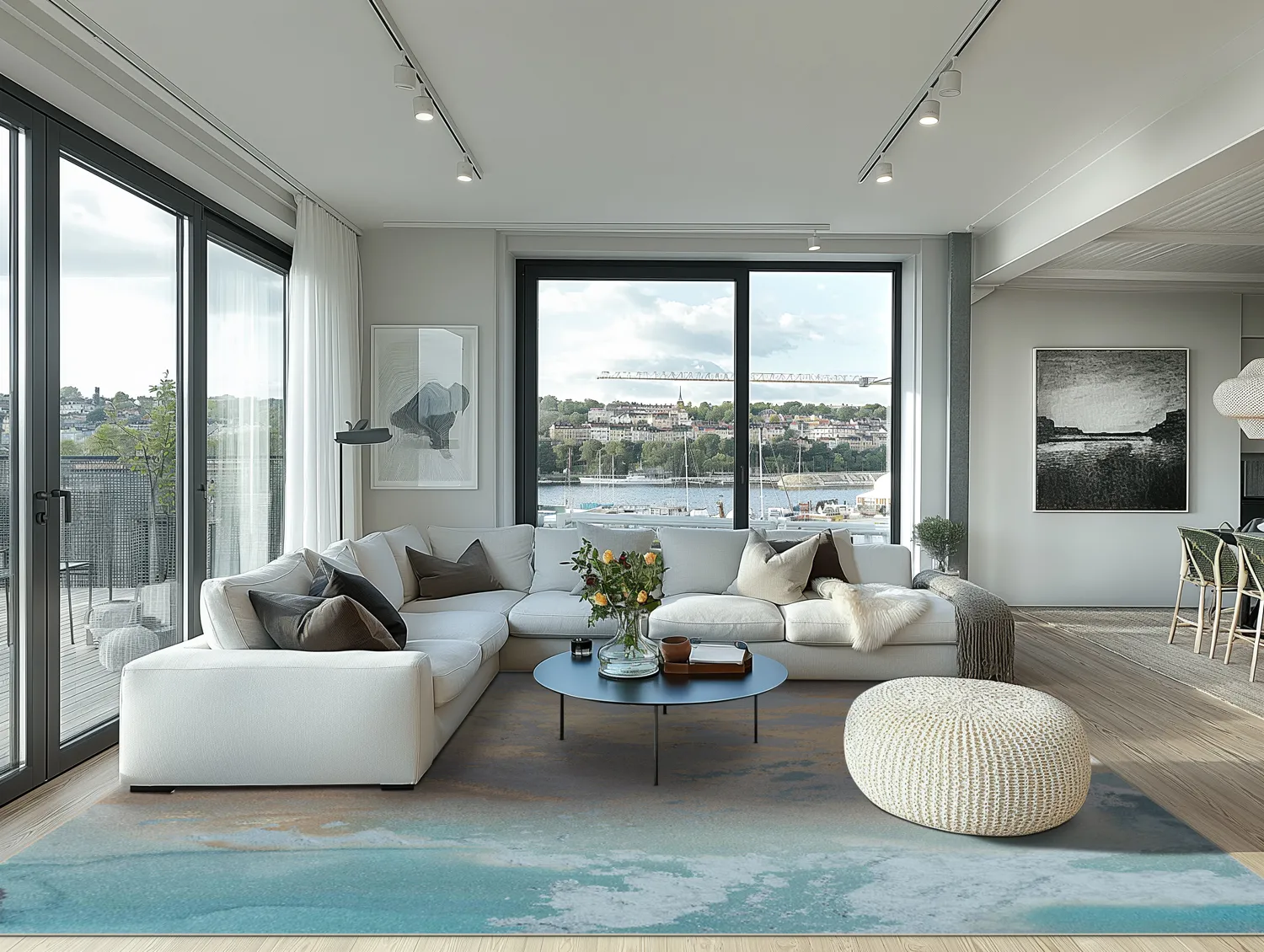 Wilton-tæppe - Lesley (blå/grå/turkis)