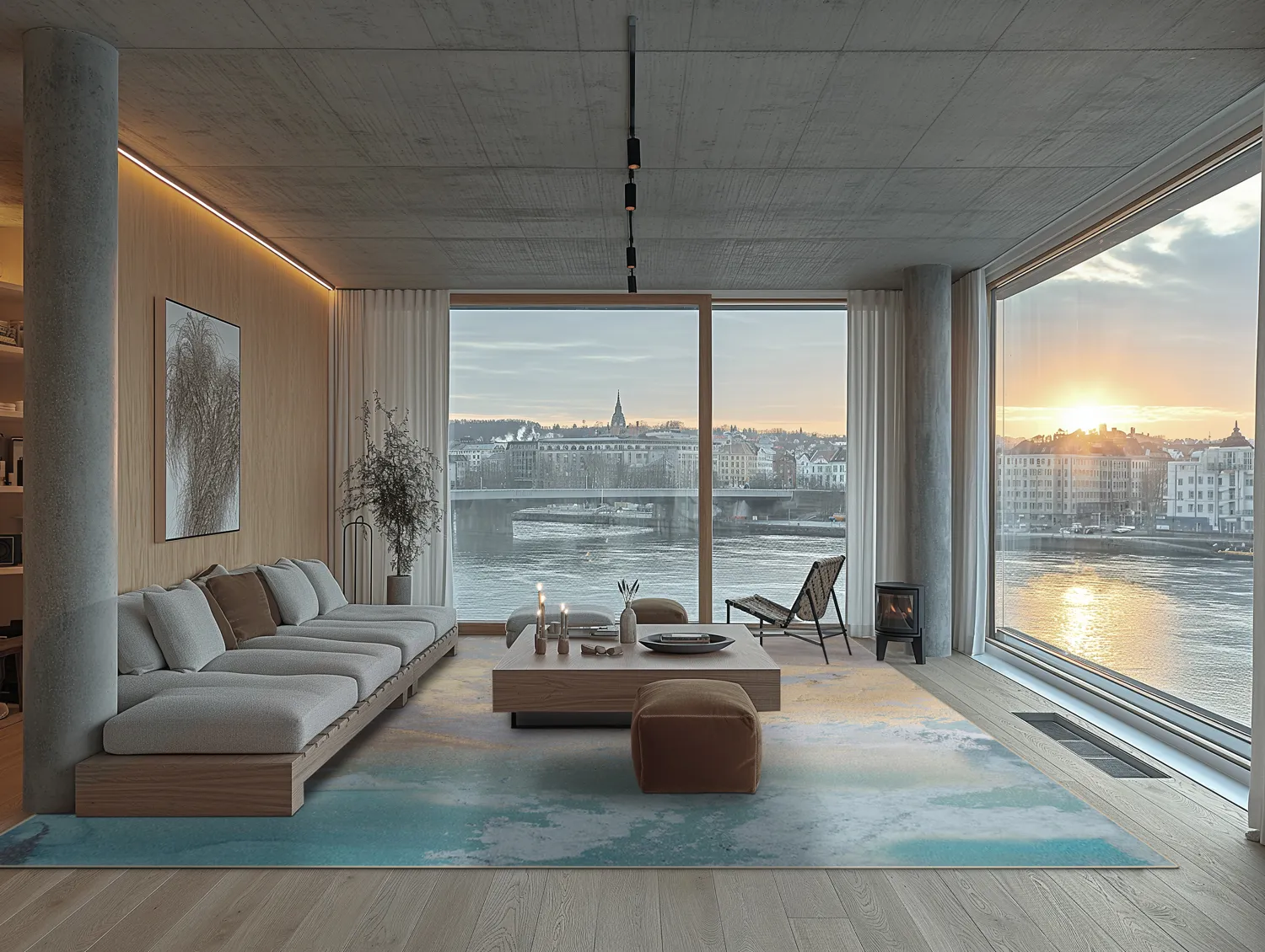 Wilton-tæppe - Lesley (blå/grå/turkis)