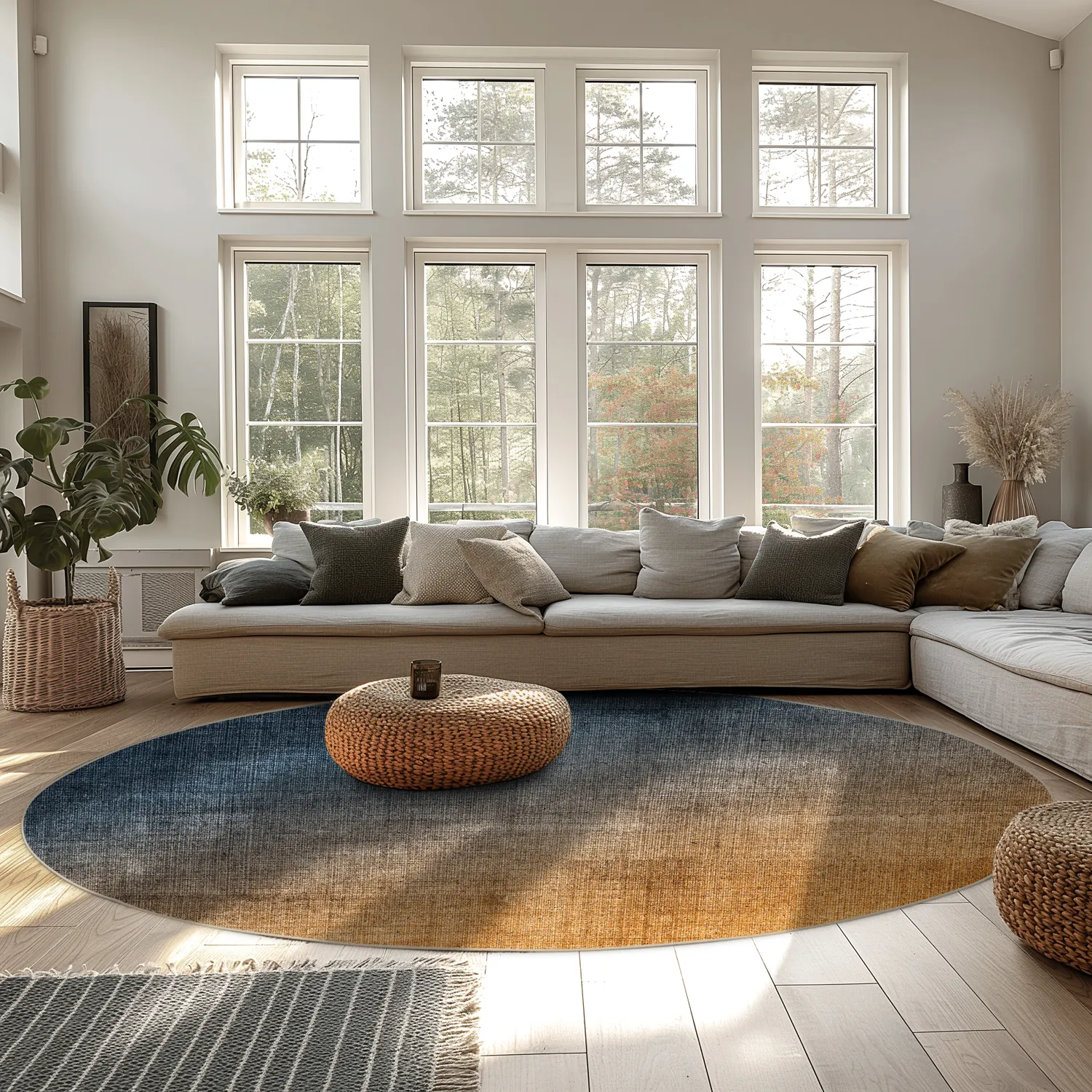 Rundt tæppe - Librilla (brun/blå)