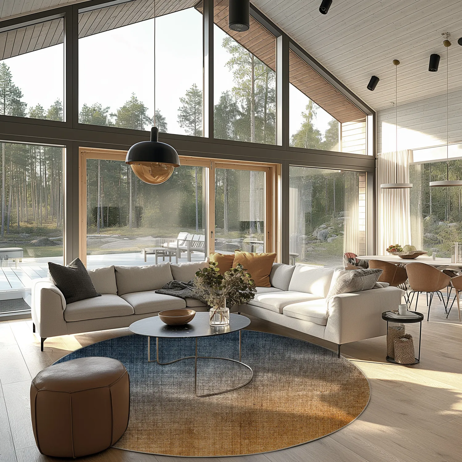 Rundt tæppe - Librilla (brun/blå)