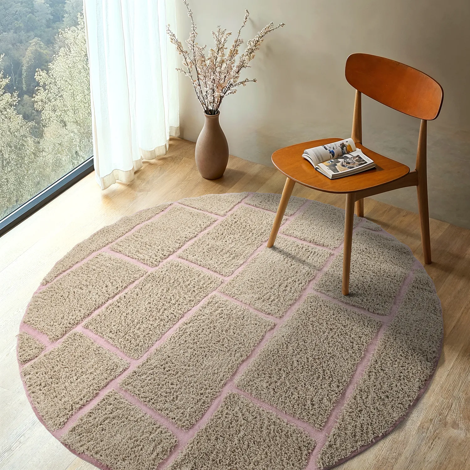 Runde tæpper - Lindley Natural Cotton Shaggy (beige/pink)