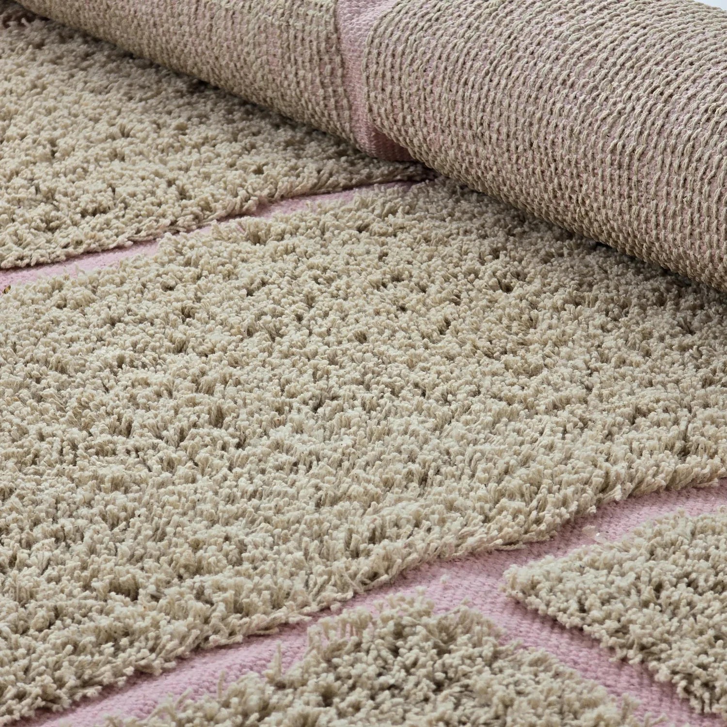 Runde tæpper - Lindley Natural Cotton Shaggy (beige/pink)