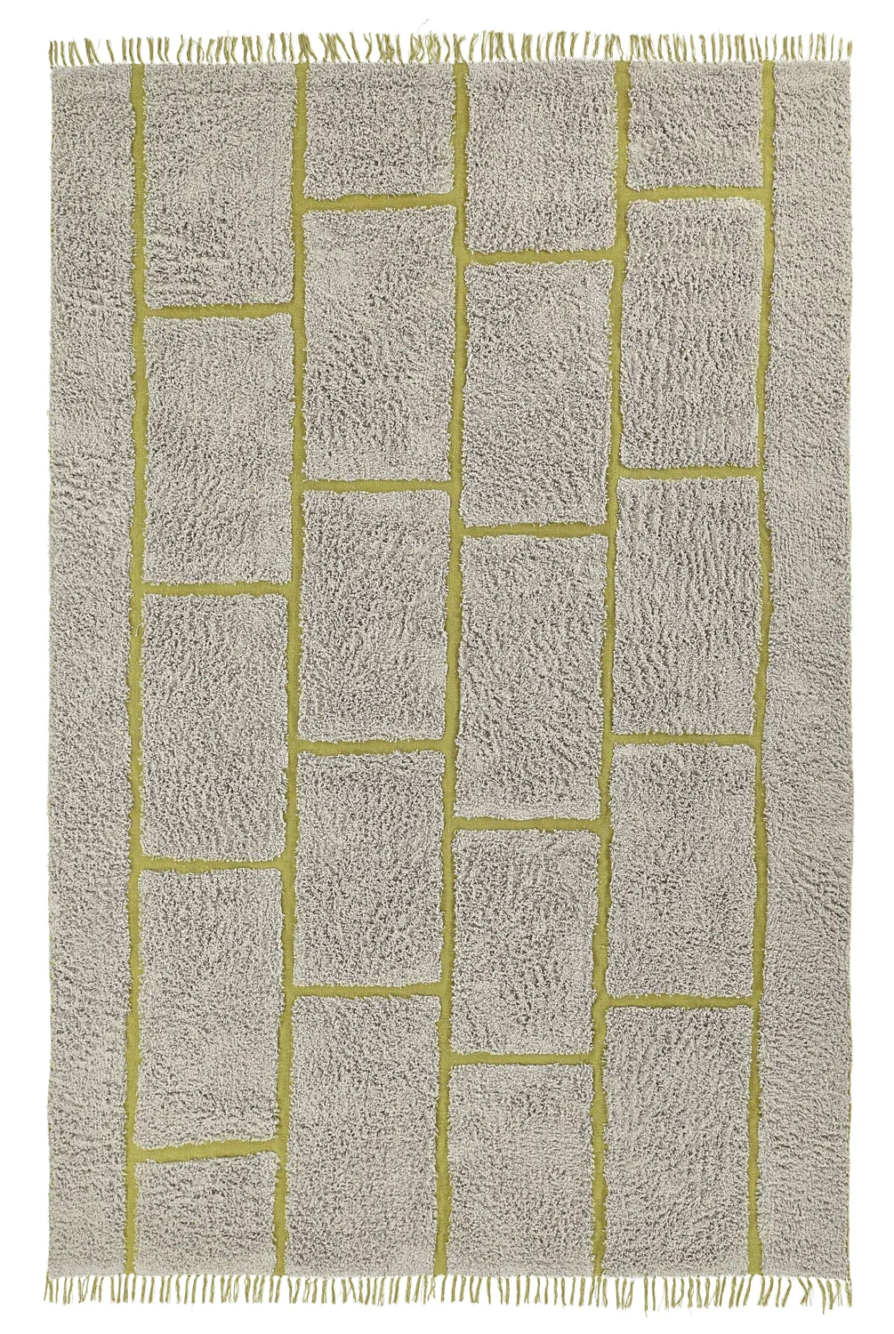 Ryatæpper - Lindley Natural Cotton Shaggy (greige/grøn)