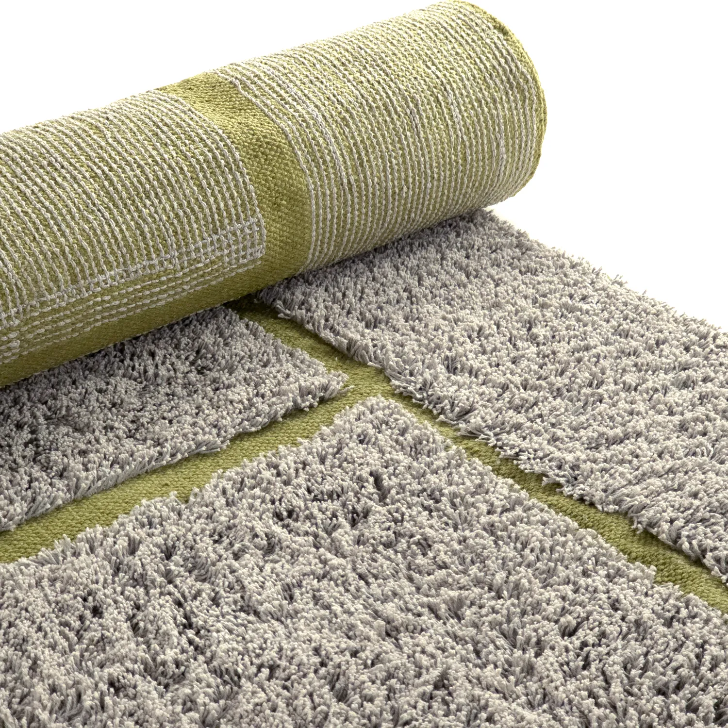 Ryatæpper - Lindley Natural Cotton Shaggy (greige/grøn)