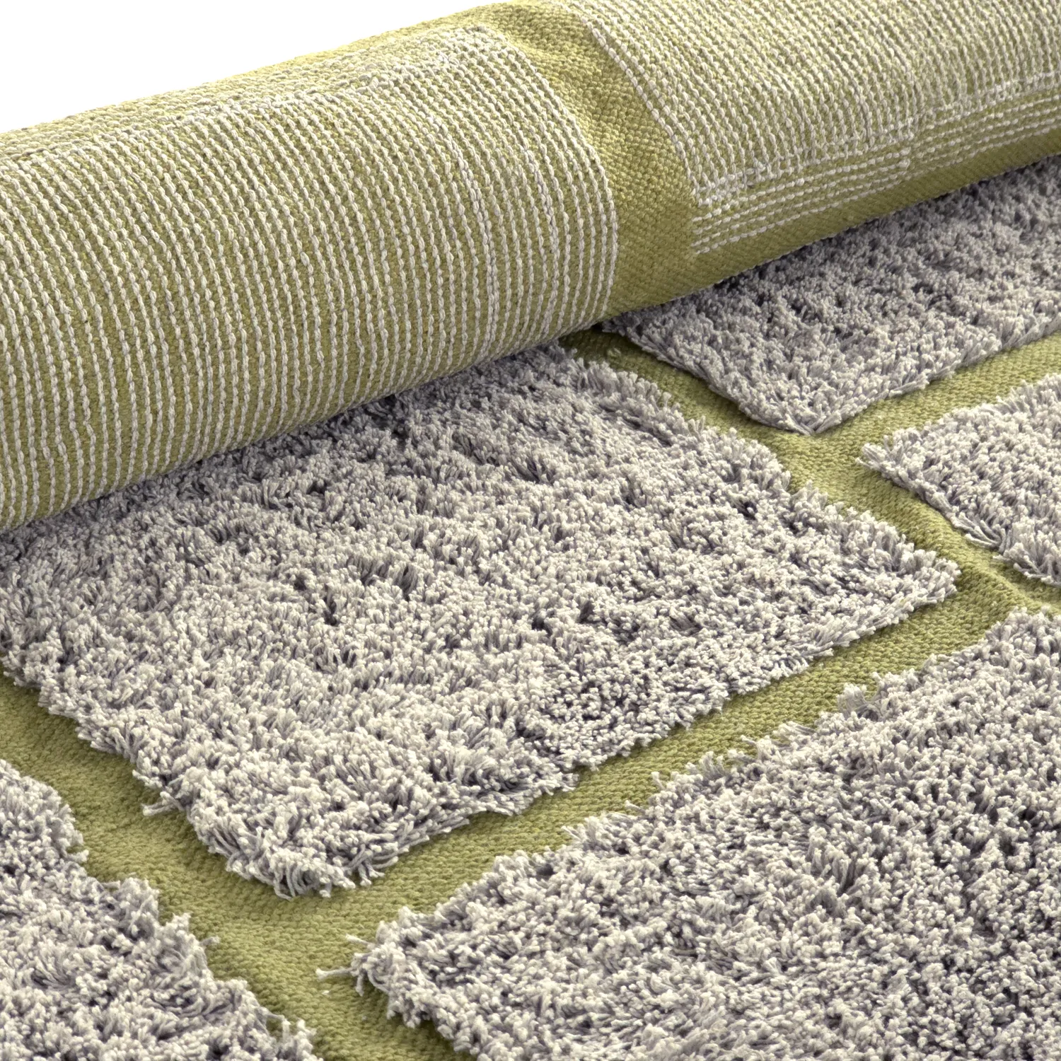 Ryatæpper - Lindley Natural Cotton Shaggy (greige/grøn)