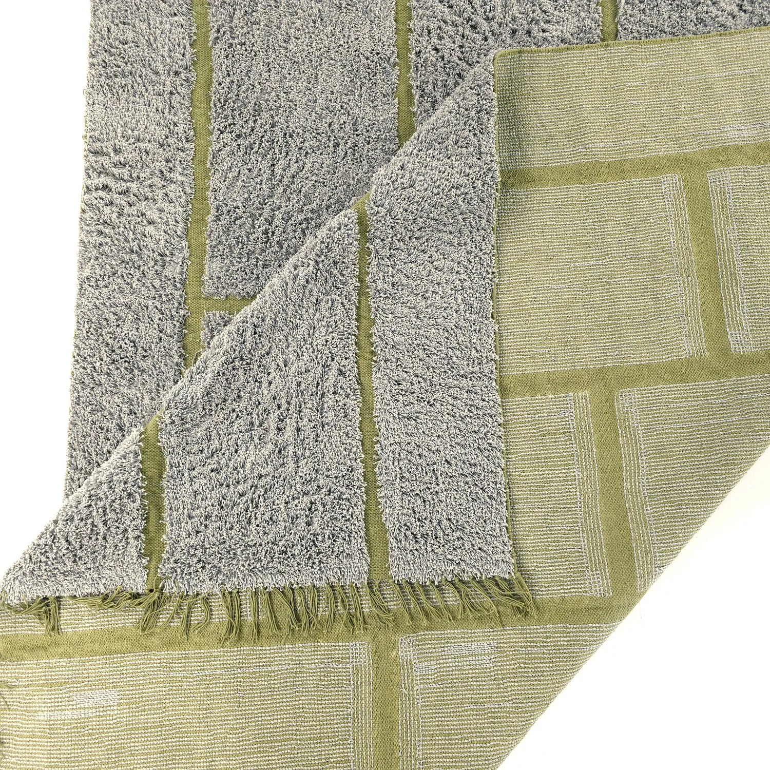 Ryatæpper - Lindley Natural Cotton Shaggy (greige/grøn)