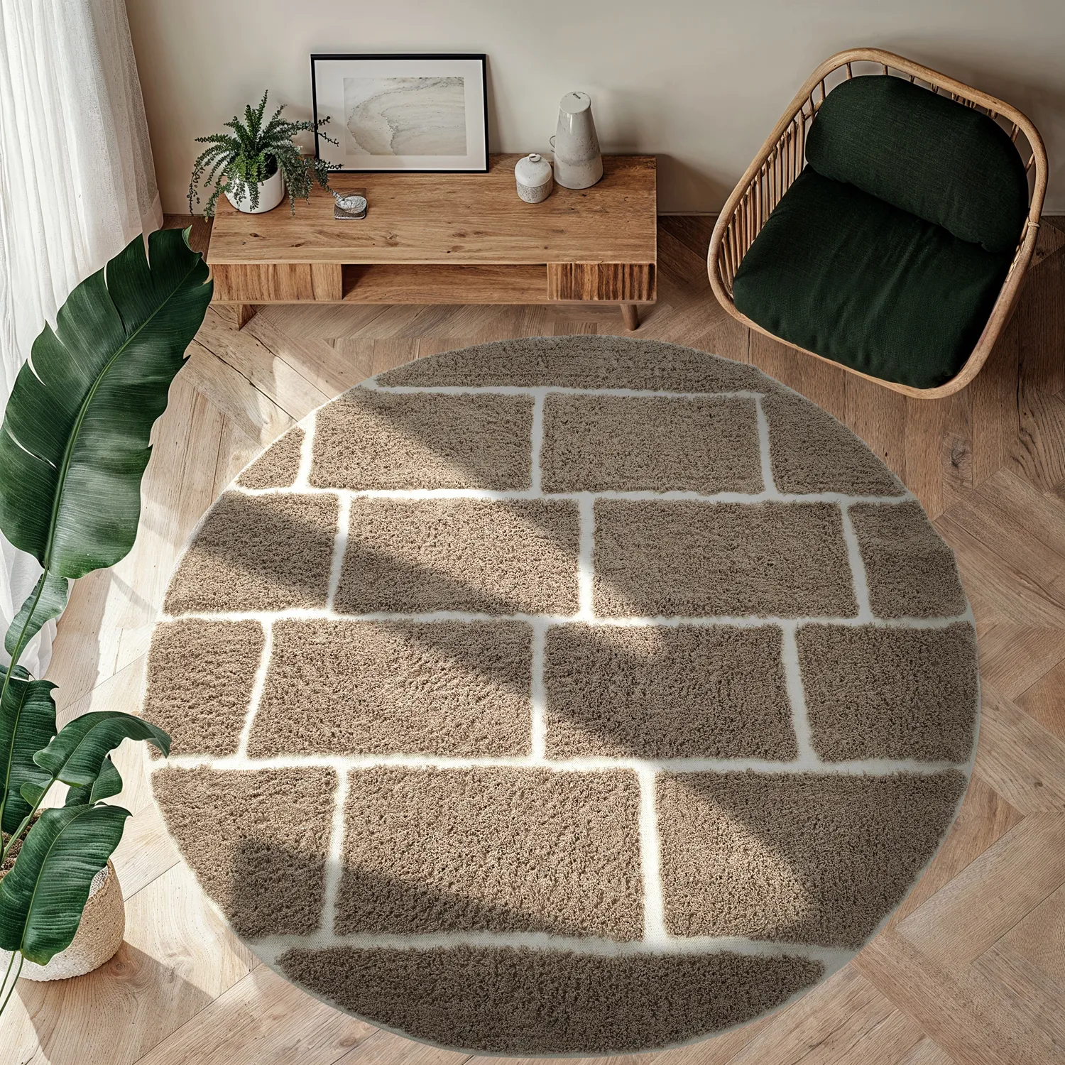 Runde tæpper - Lindley Natural Cotton Shaggy (taupe/grå)