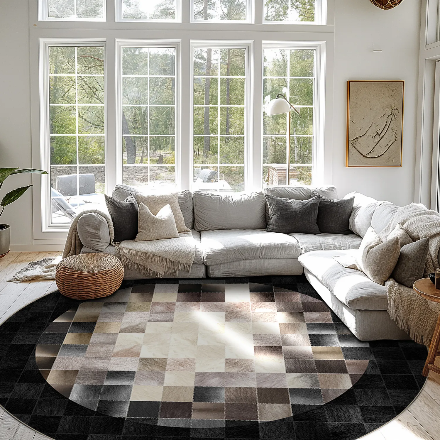 Rundt tæppe - Livada (sort/multi)