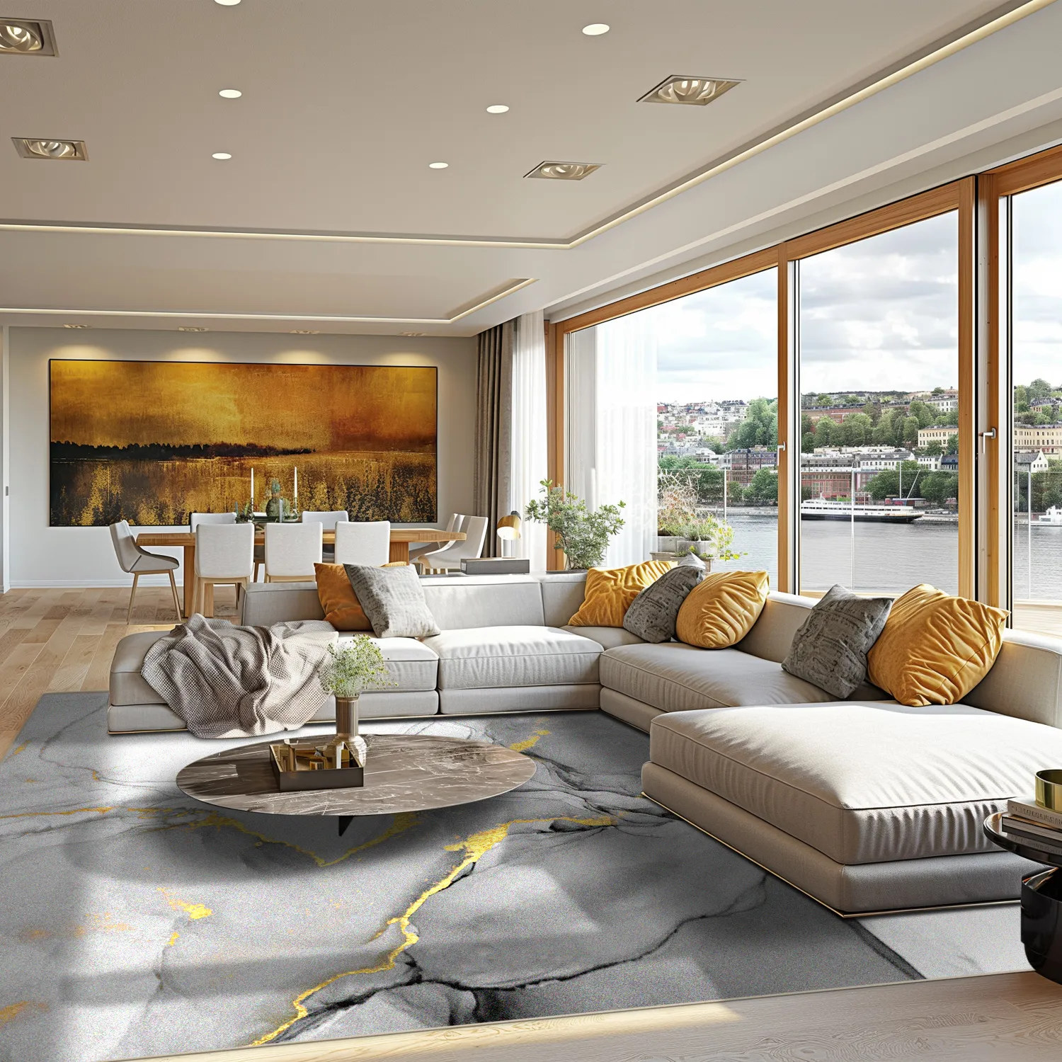 Wilton-tæppe - Manilva (grå/hvid/guld)