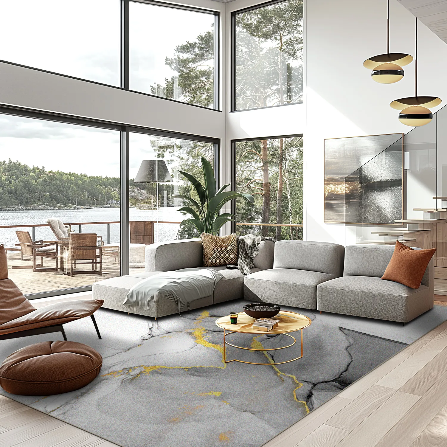 Wilton-tæppe - Manilva (grå/hvid/guld)