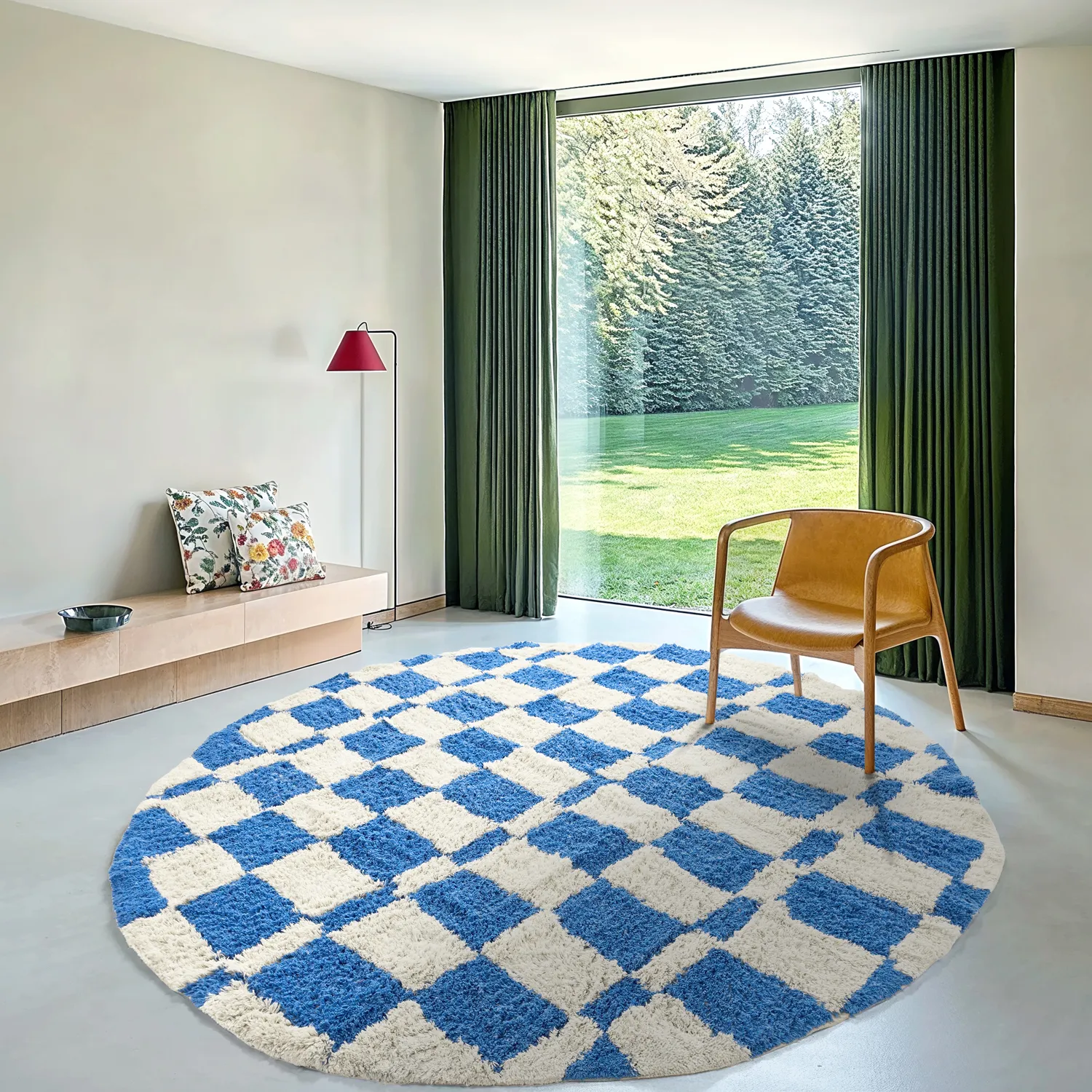 Rundt tæppe - Maranello Natural Cotton Shaggy (blå)