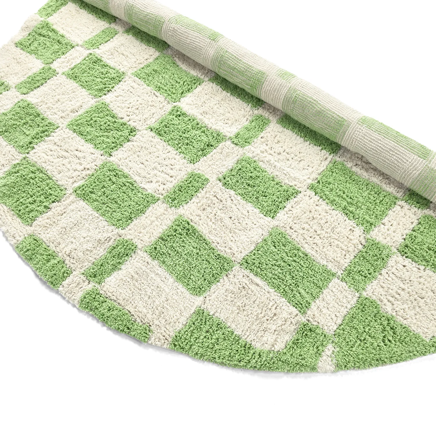 Rundt tæppe - Maranello Natural Cotton Shaggy (grøn)