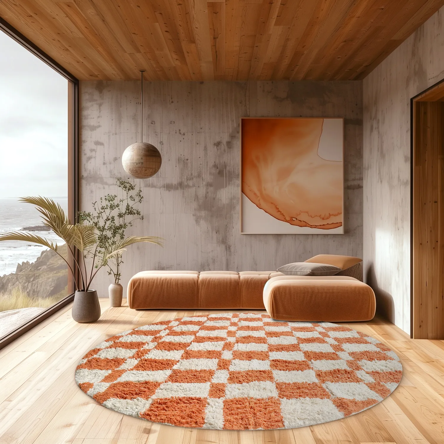 Runde tæpper - Maranello Natural Cotton Shaggy (orange)