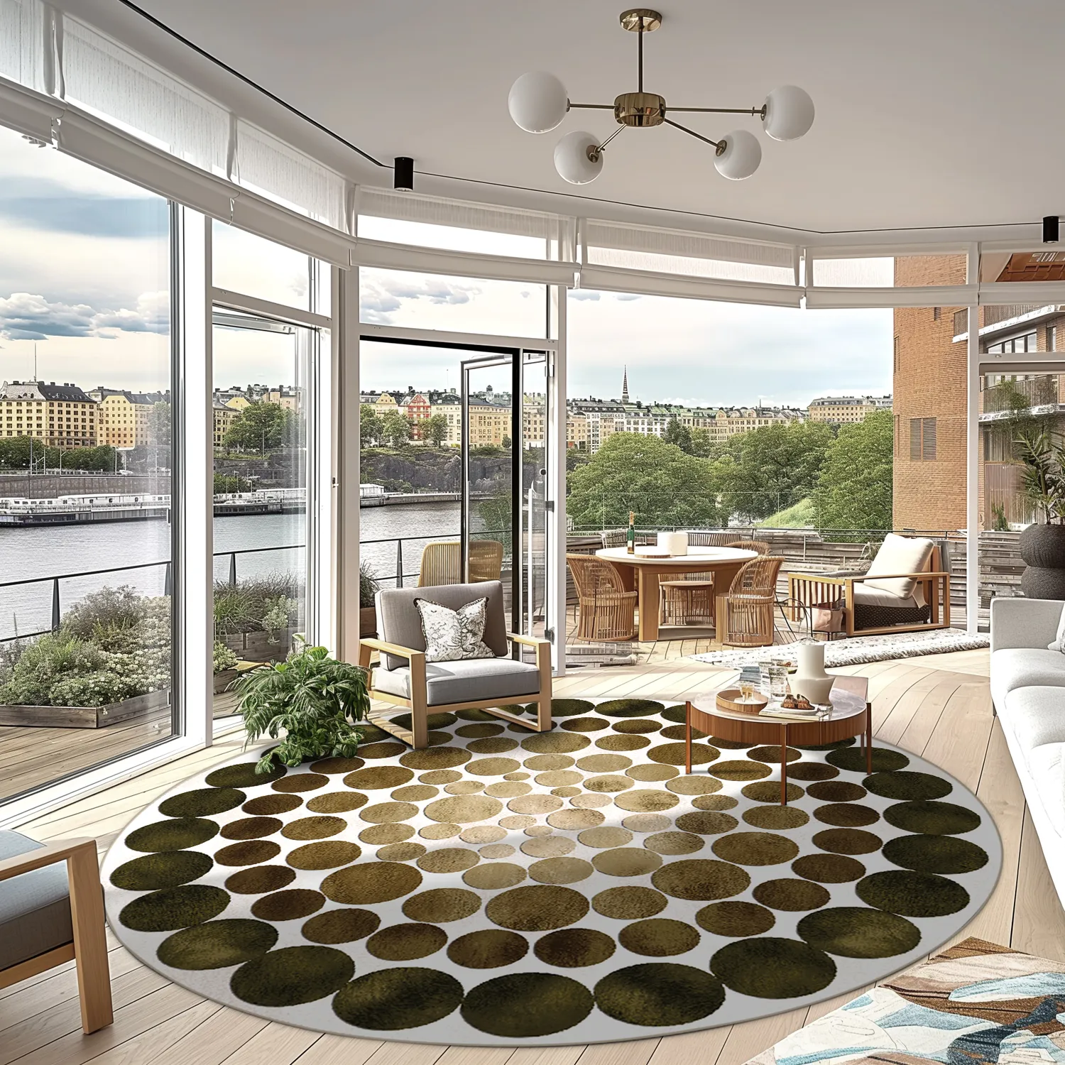 Rundt tæppe - Marineo (brun/grøn)