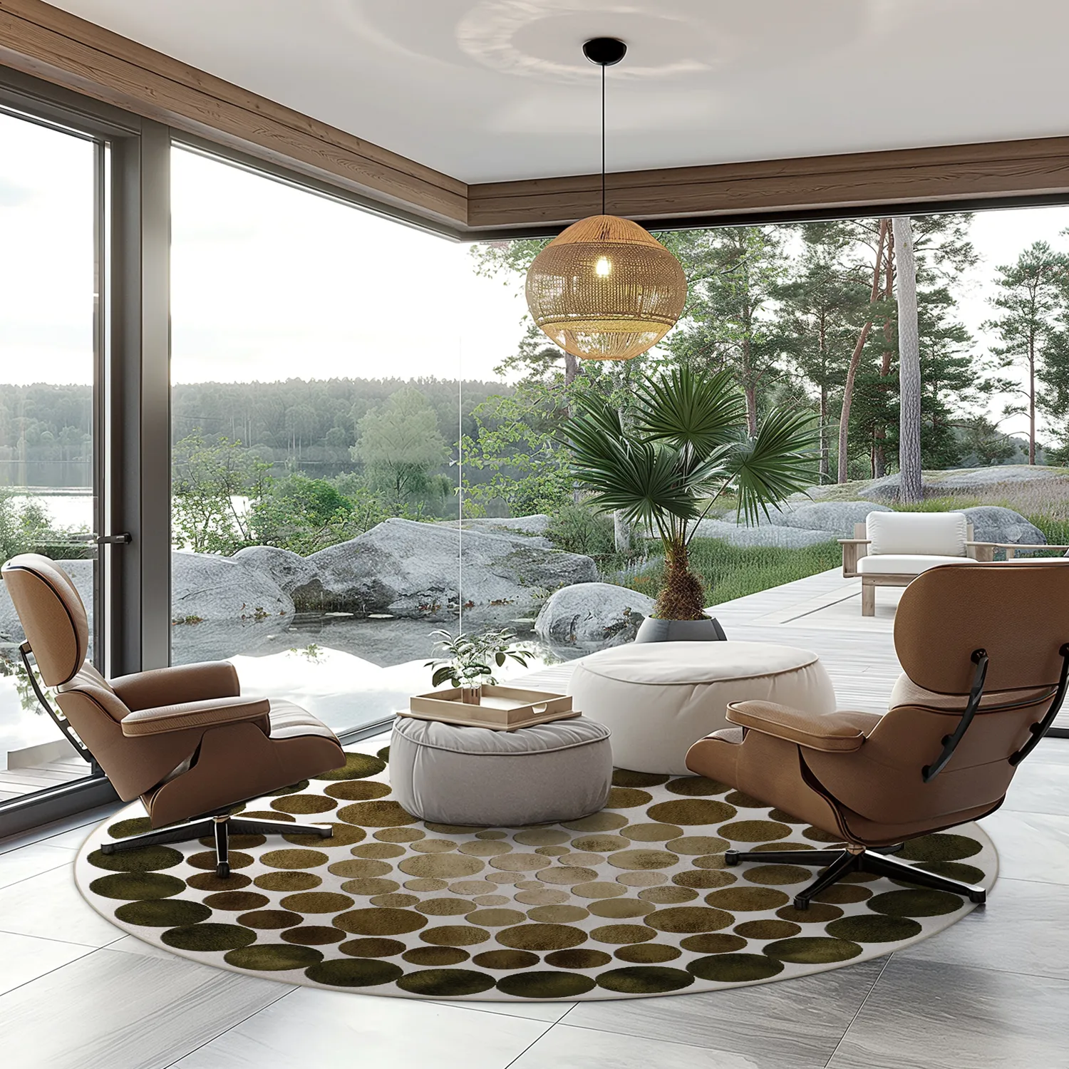 Rundt tæppe - Marineo (brun/grøn)