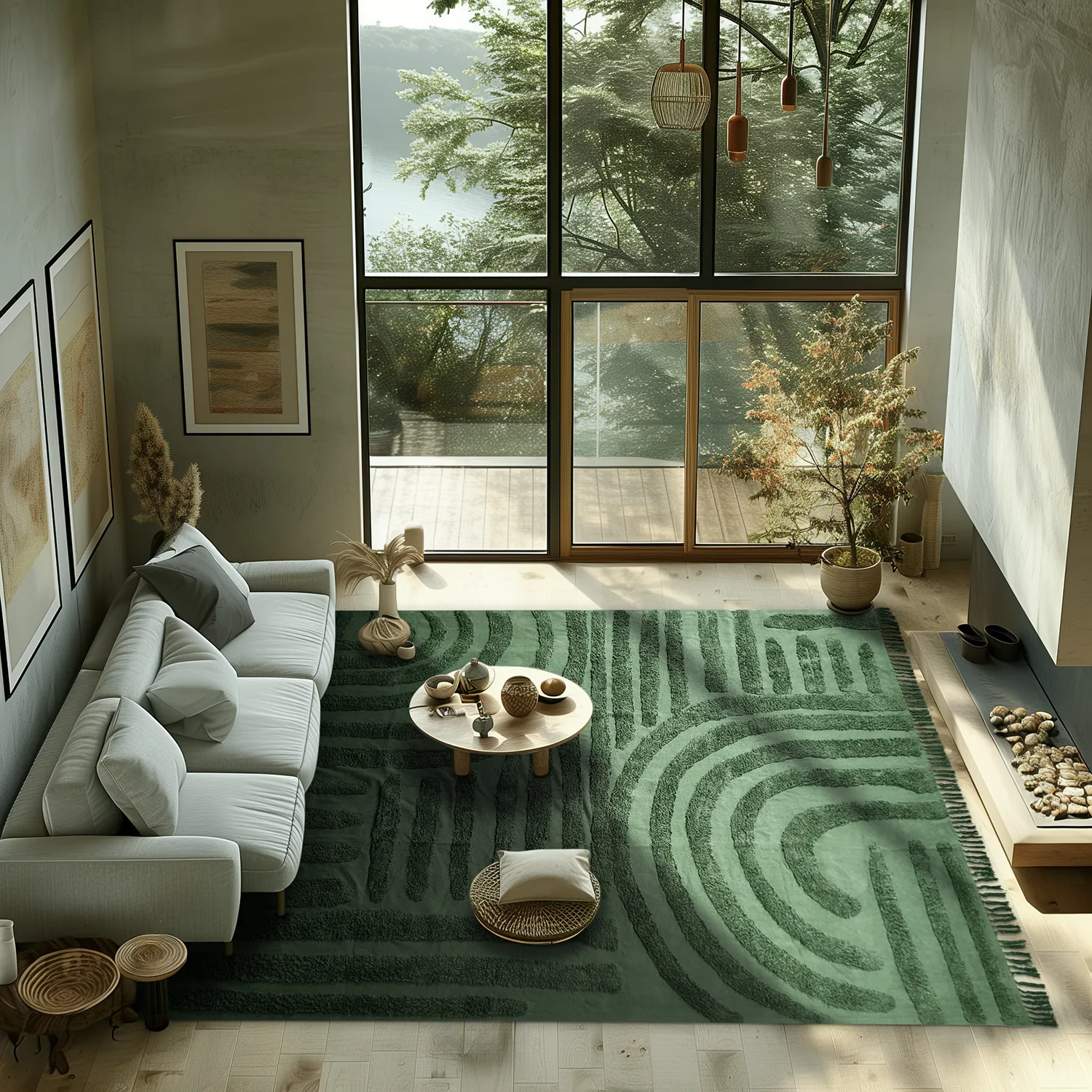 Ryatæpper - Mavis Natural Cotton Shaggy (grøn)