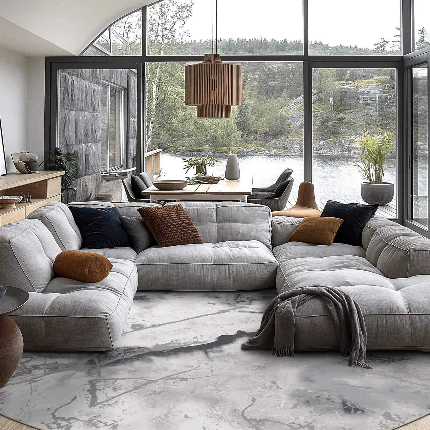 Rundt tæppe - Mermer (grå/hvid)