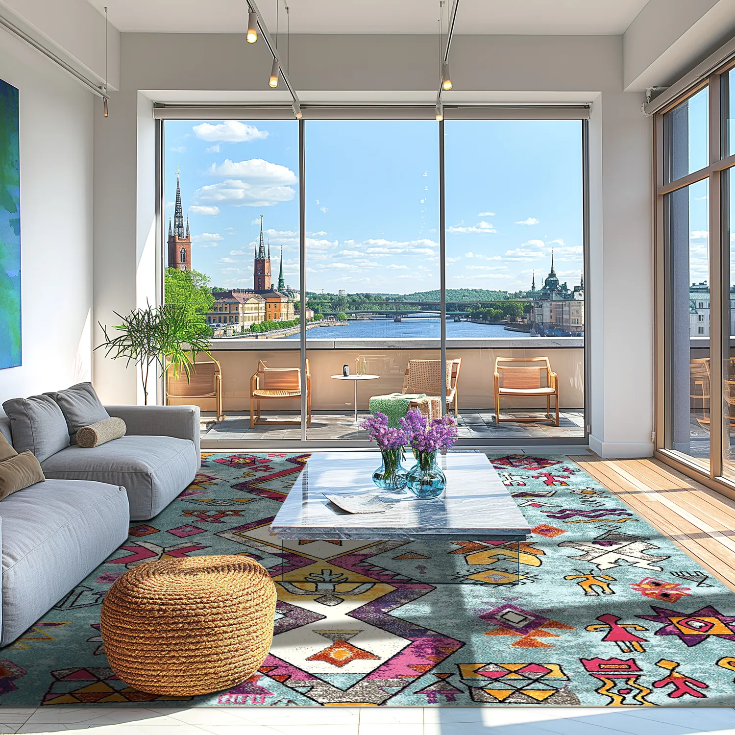 Wilton-tæppe - Misare (blå/multi)