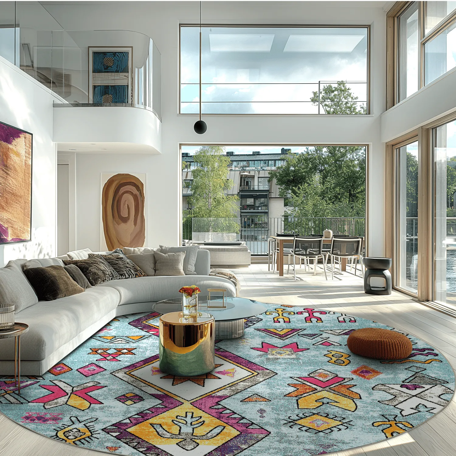 Rundt tæppe - Misare (blå/multi)