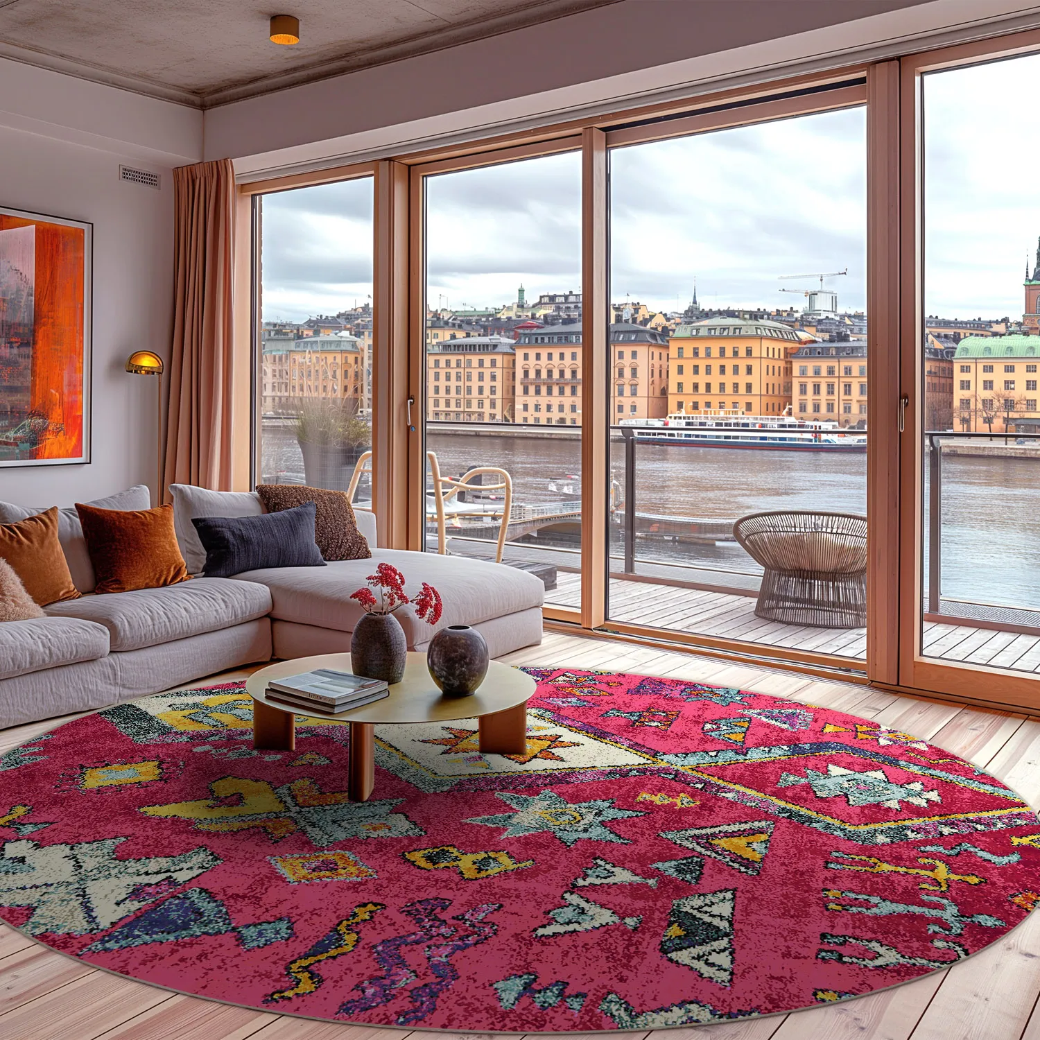 Rundt tæppe - Misare (lyserød/multi)