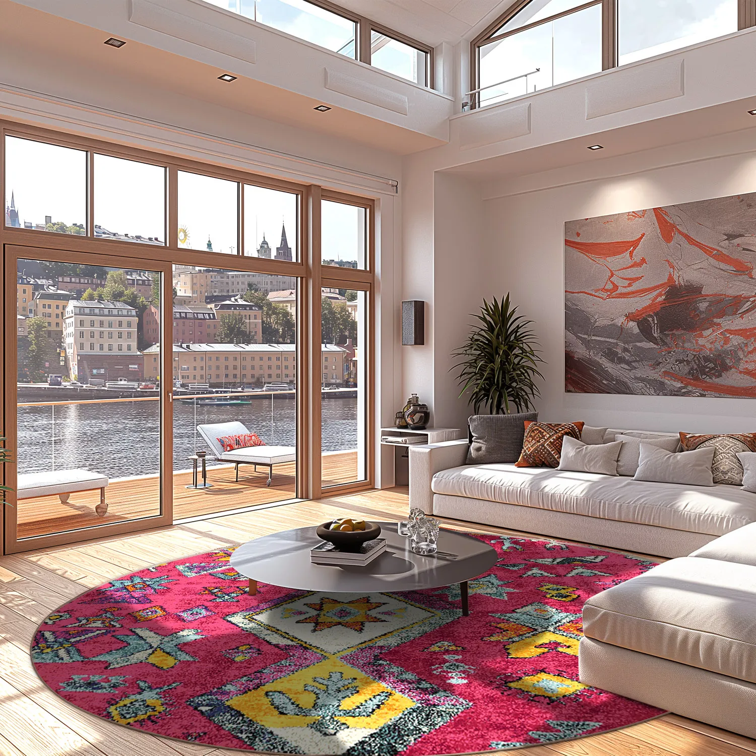 Rundt tæppe - Misare (lyserød/multi)