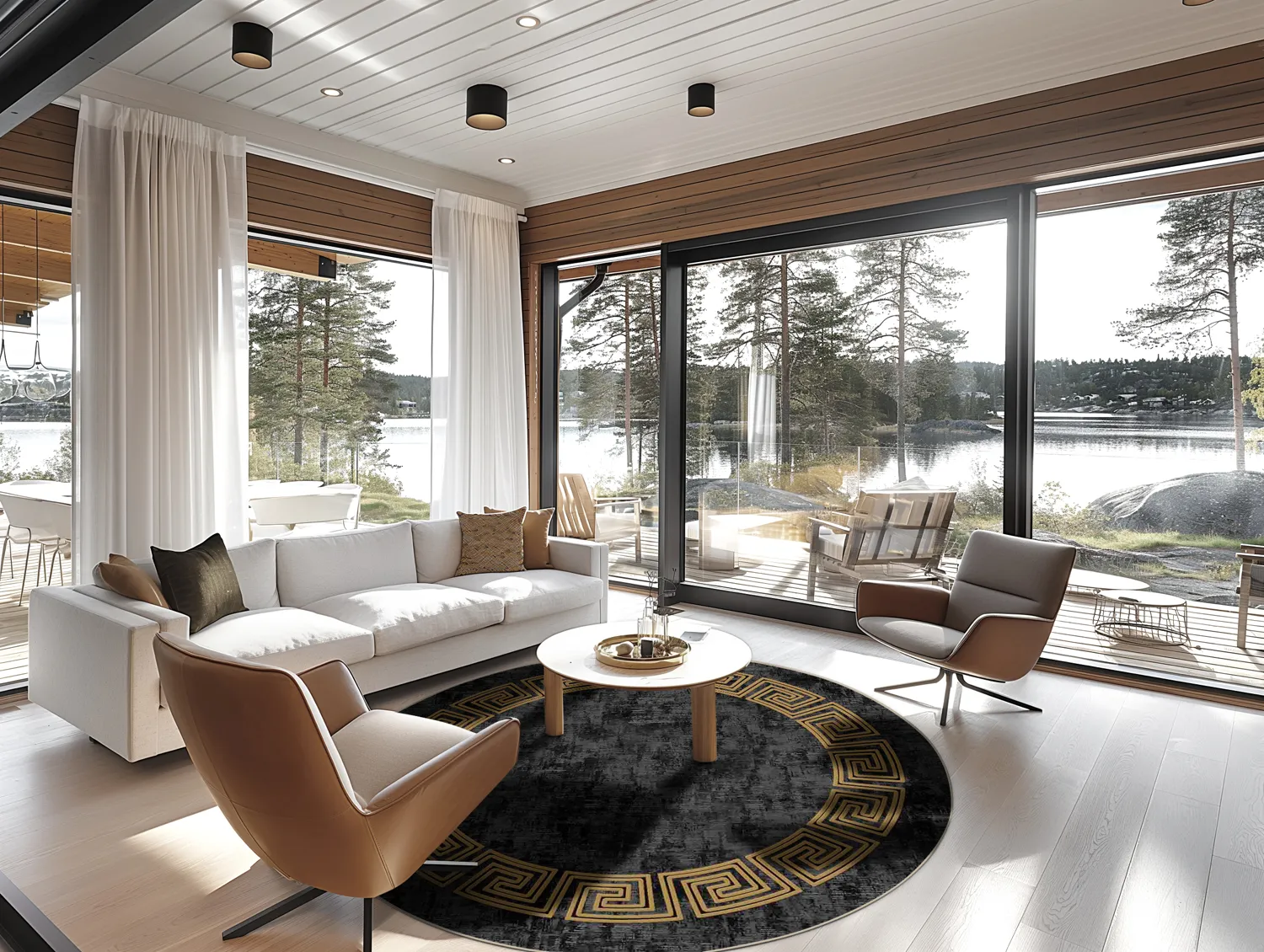 Rundt tæppe - Myra (sort/guld)