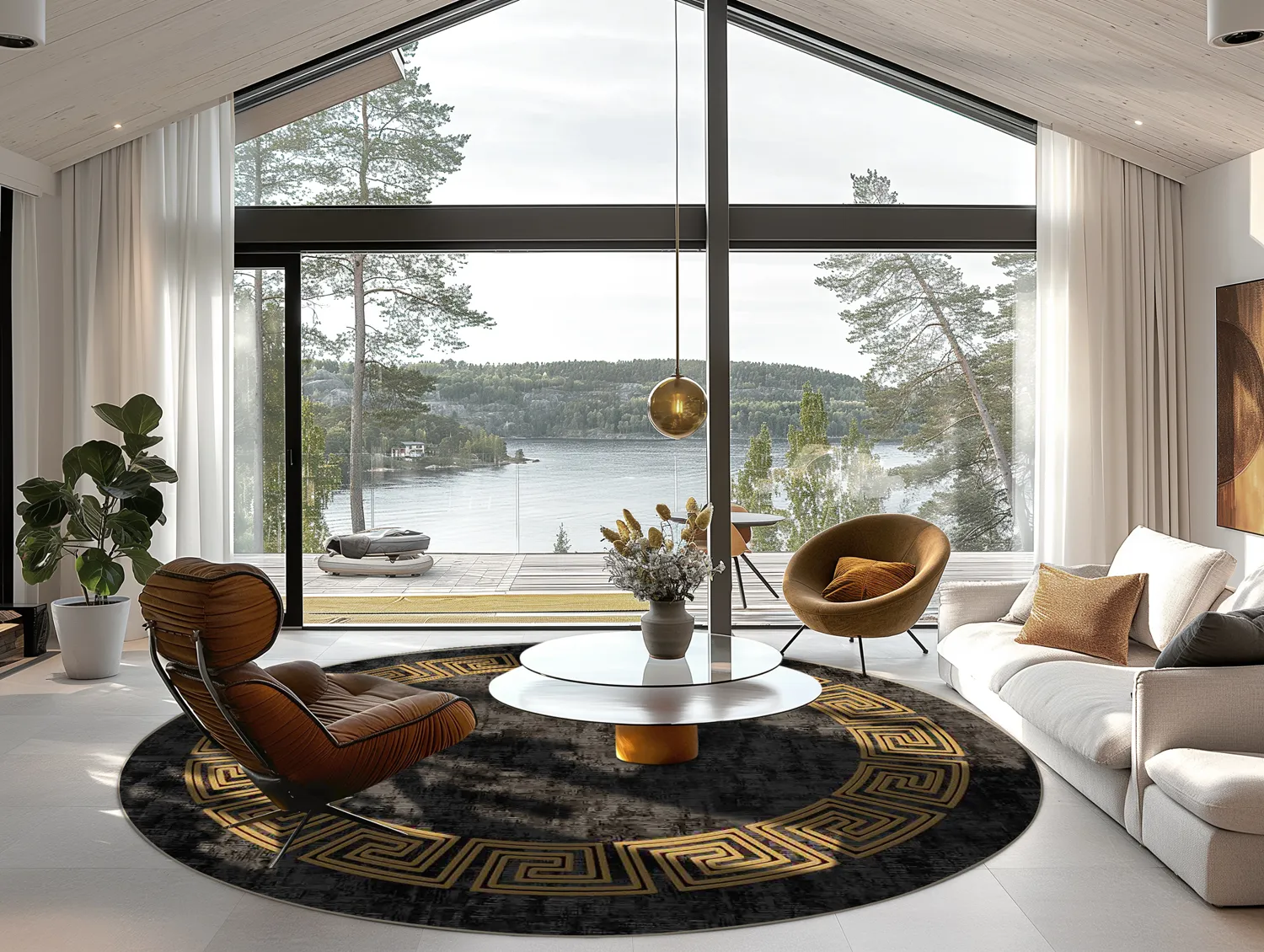 Rundt tæppe - Myra (sort/guld)