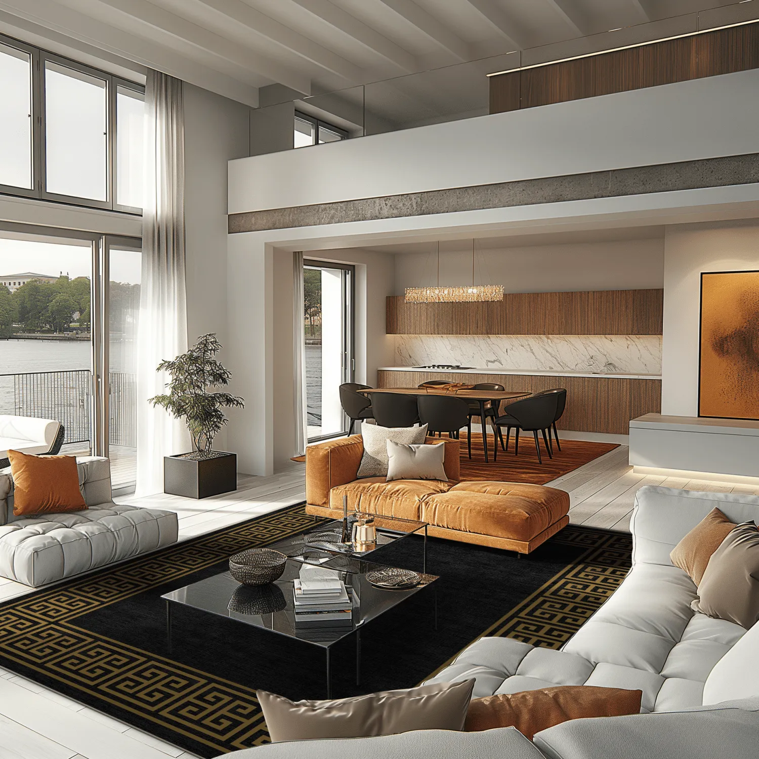 Wilton-tæppe - Myra (sort/guld)