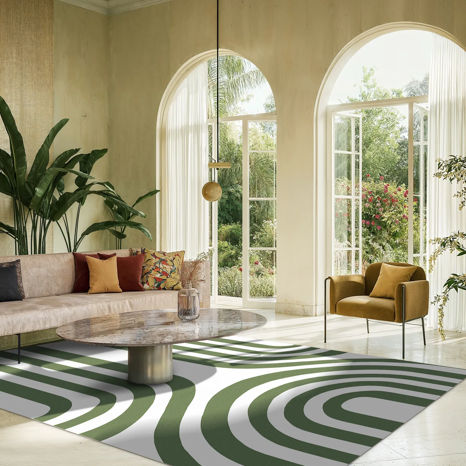 Wilton-tæppe - Obidos (grøn/hvid)