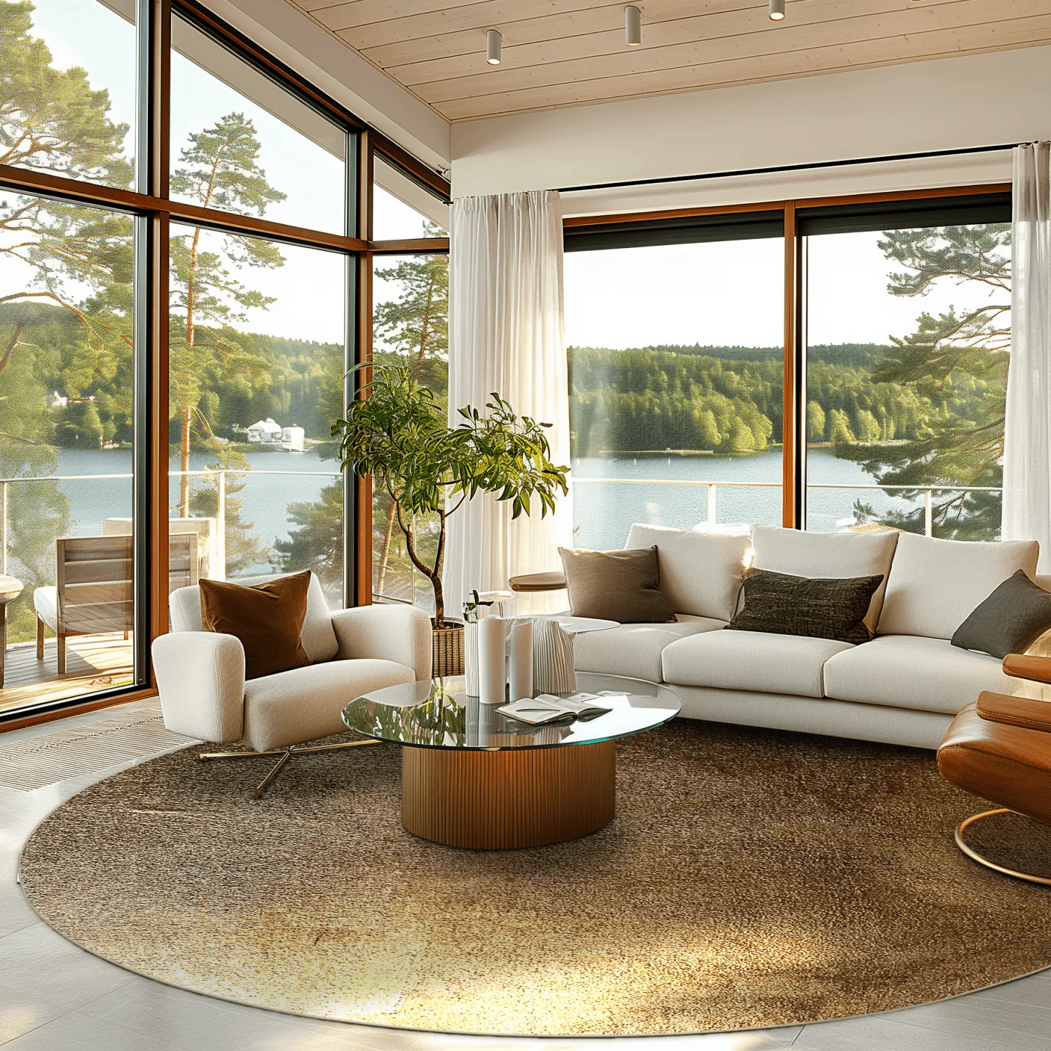 Rundt tæppe - Oristano (brun/guld)