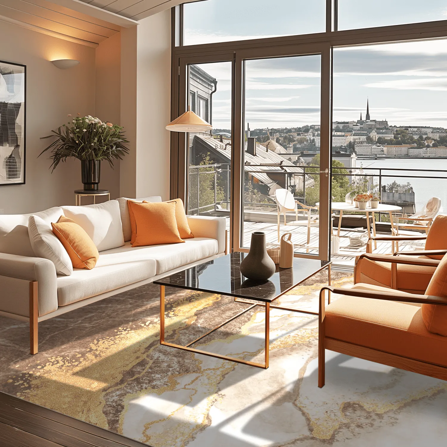 Wilton-tæppe - Padova (brun/hvid/guld)