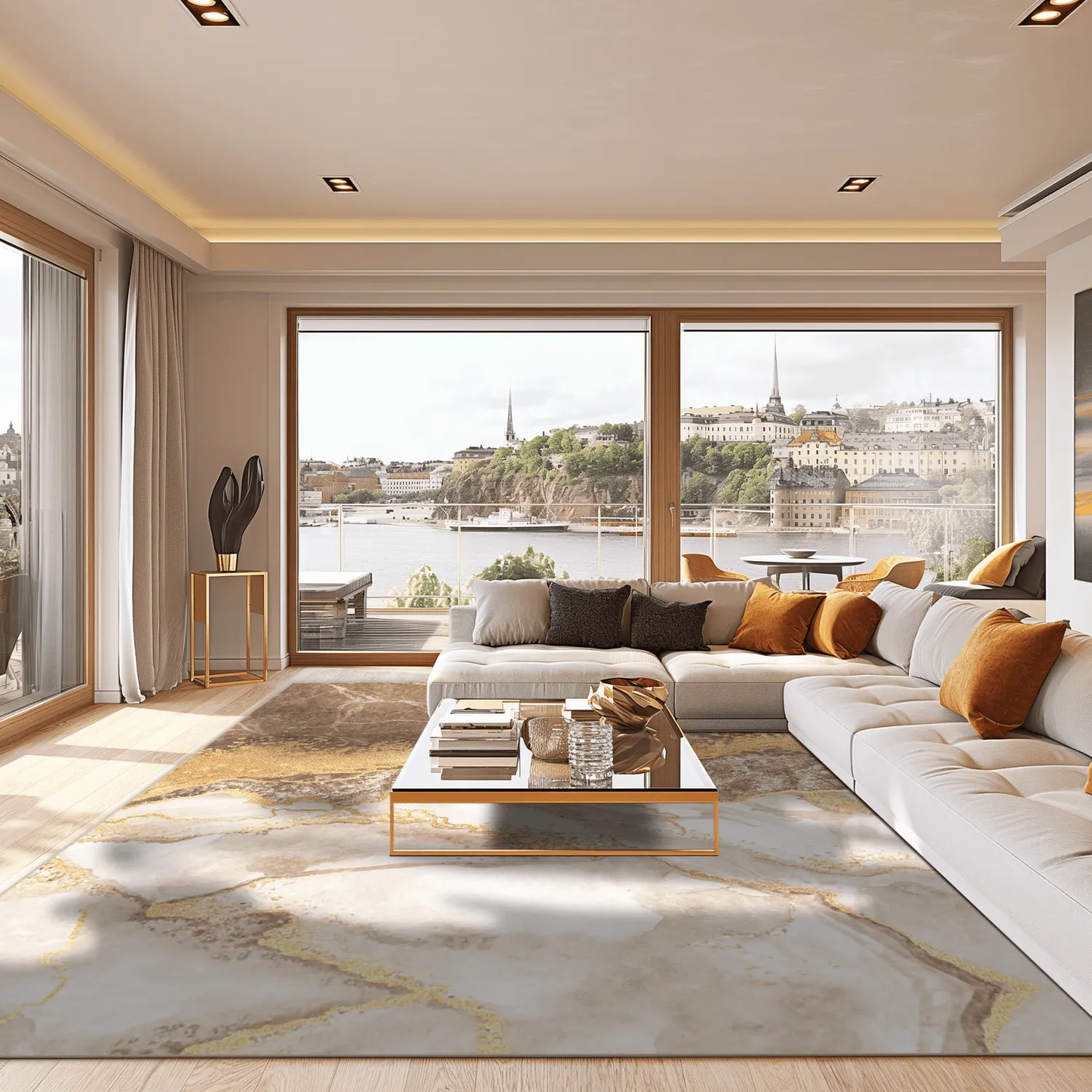 Wilton-tæppe - Padova (brun/hvid/guld)