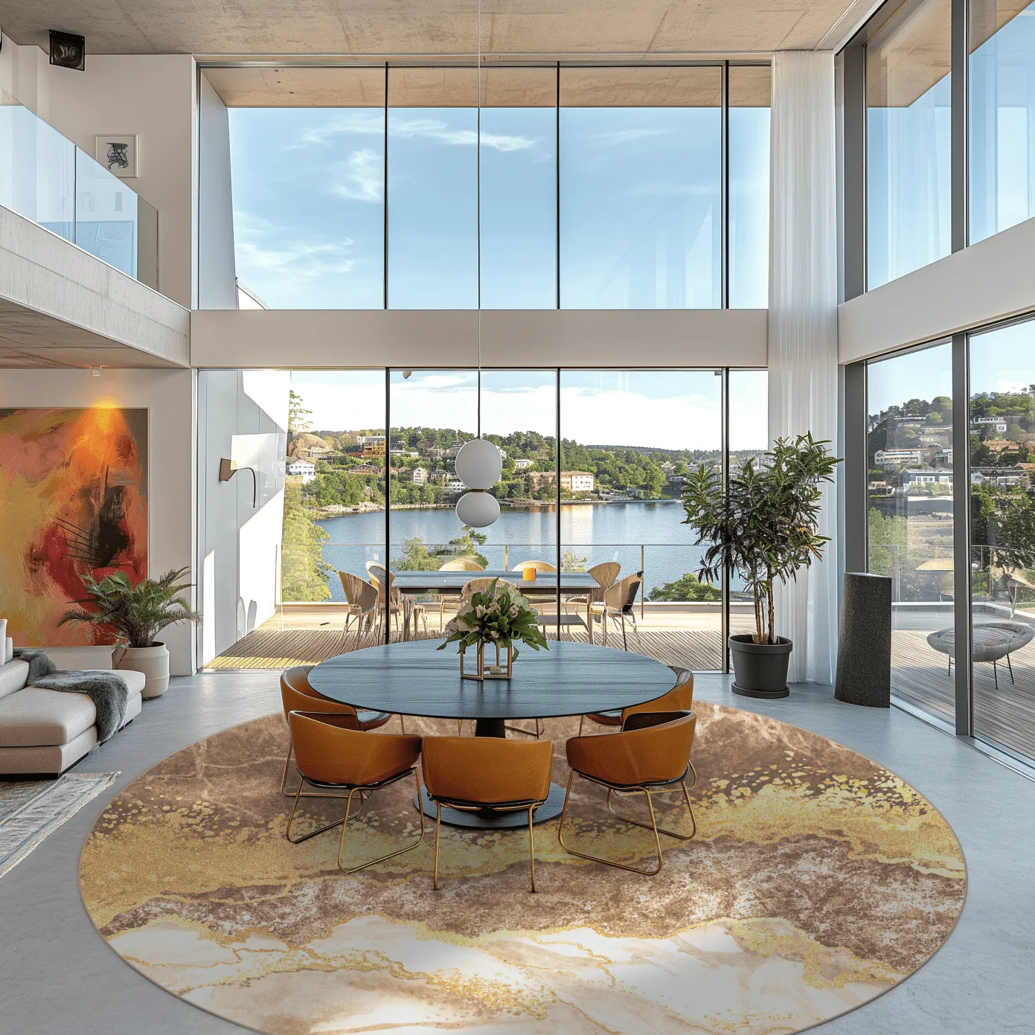 Rundt tæppe - Padova (brun/hvid/guld)