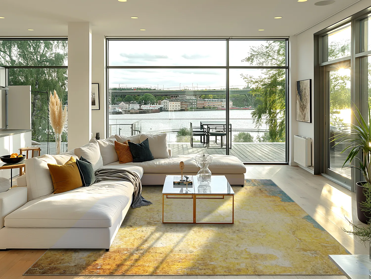 Wilton-tæppe - Palau (guld/beige/blå)