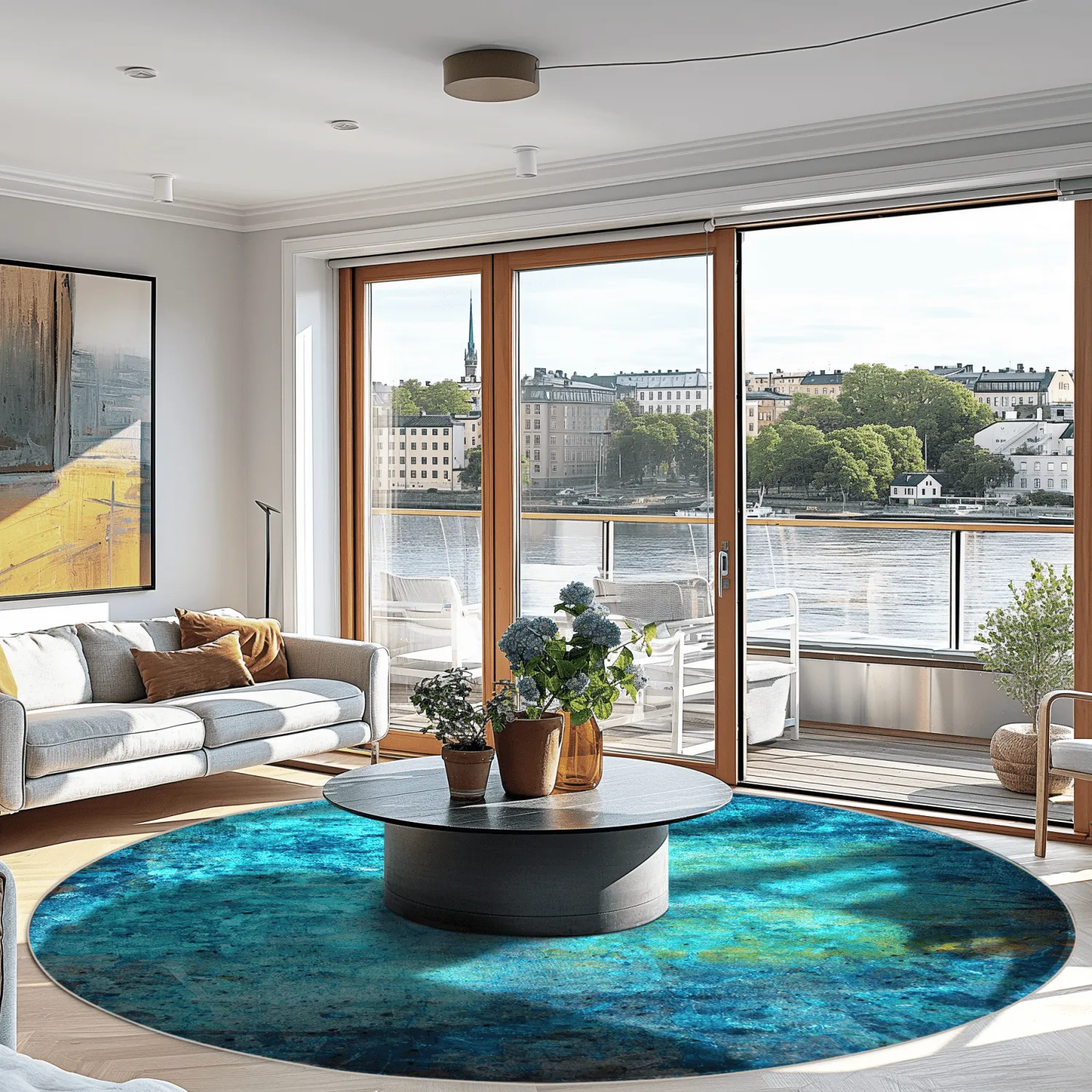 Rundt tæppe - Pardos (blå)