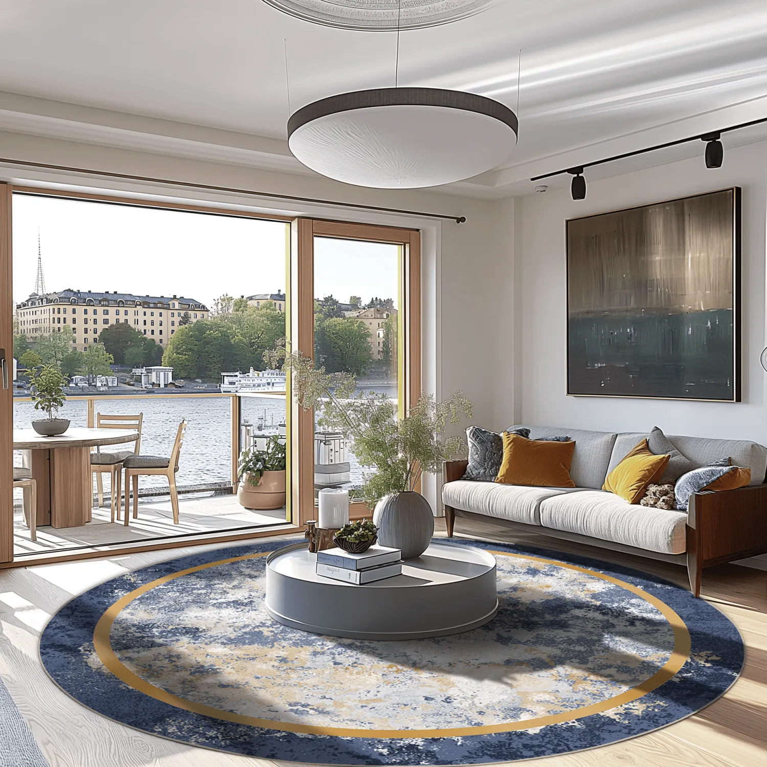 Rundt tæppe - Peri (blå/multi)