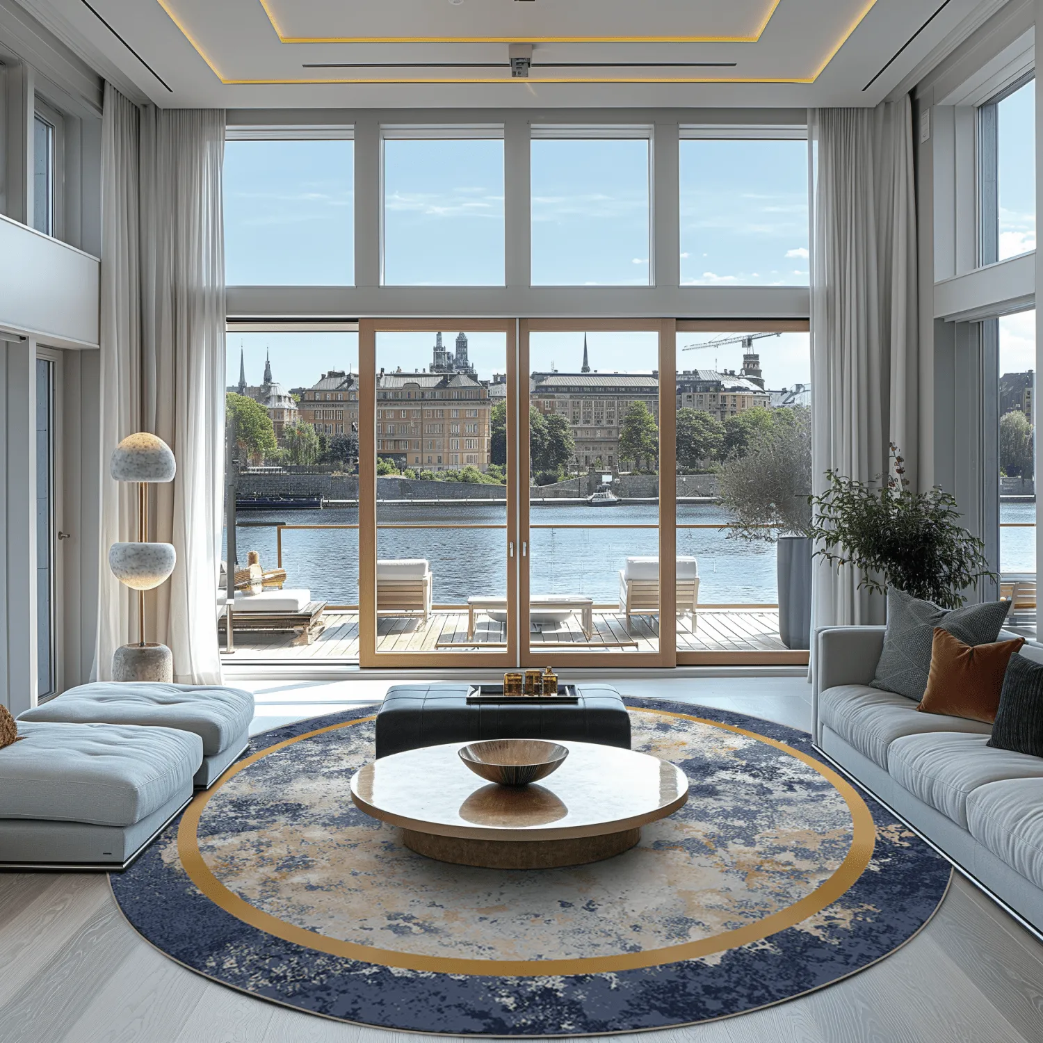 Rundt tæppe - Peri (blå/multi)