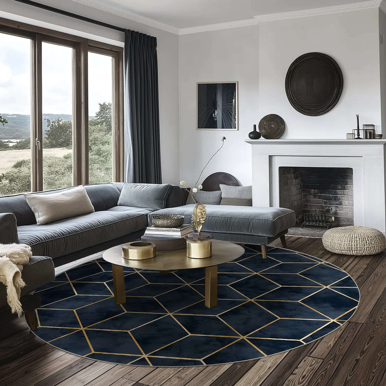 Rundt tæppe - Remy (mørkeblå)